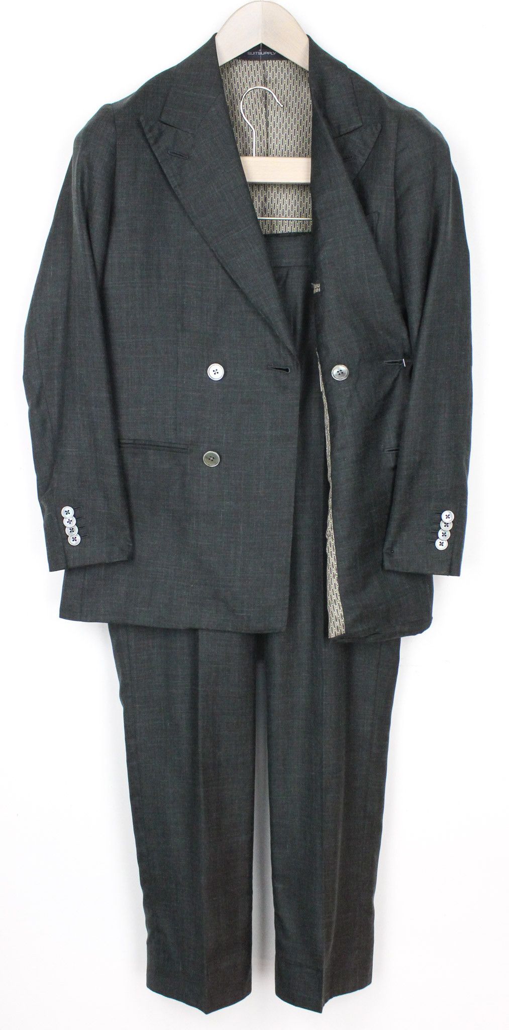 image of Suitsupply La Spalla Uk30R Green Silk Cashmere Linen Slim Suit 72267, Men's (Size 34S)