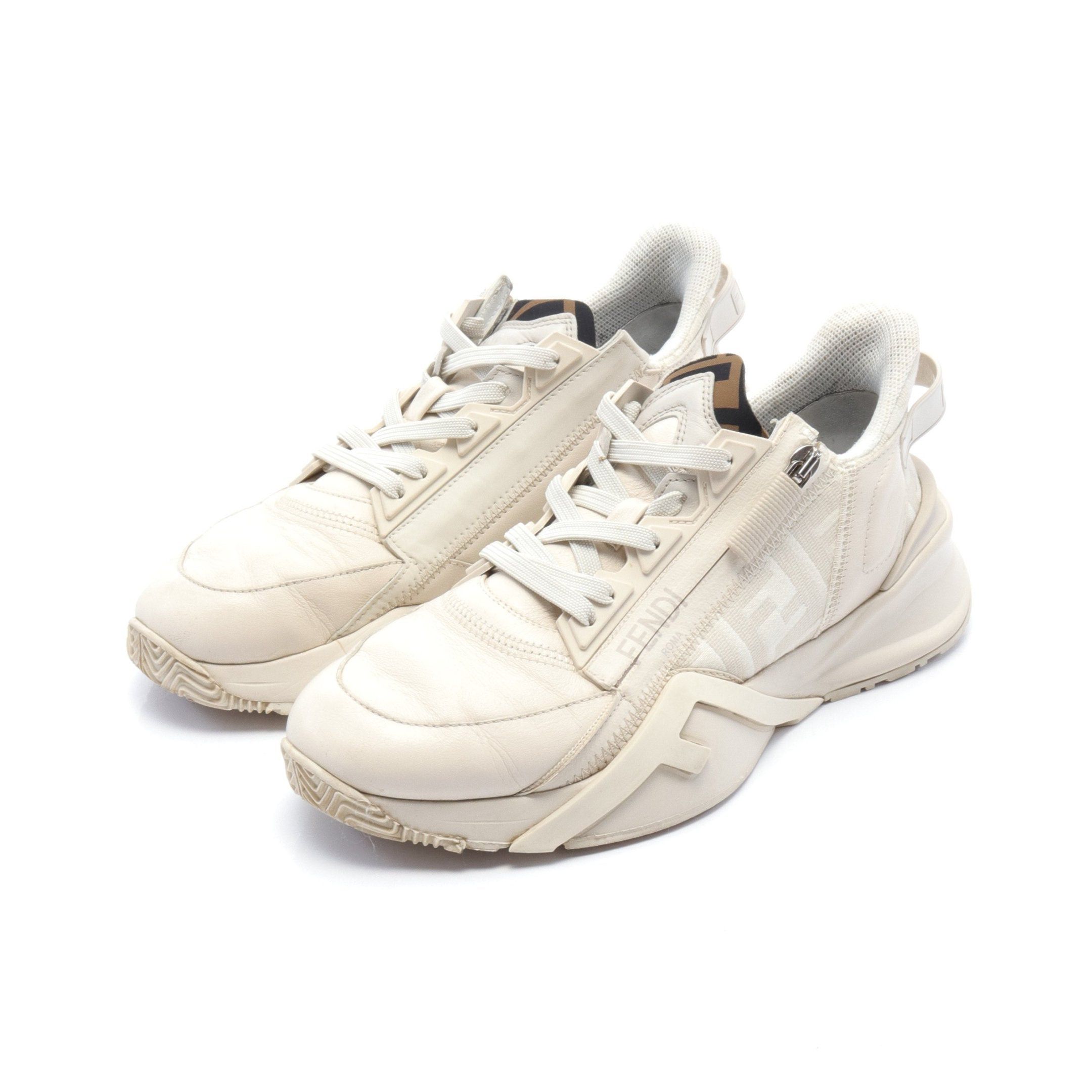 image of Fendi Flow Flow Sneakers Leather Canvas Ivory, Women's