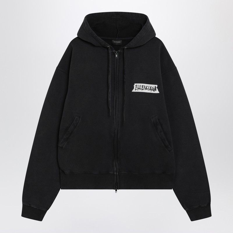 Balenciaga Balenciaga Black Washed Masking Tape Oversize Hoodie Size US S / EU 44-46 / 1 - 1 Thumbnail