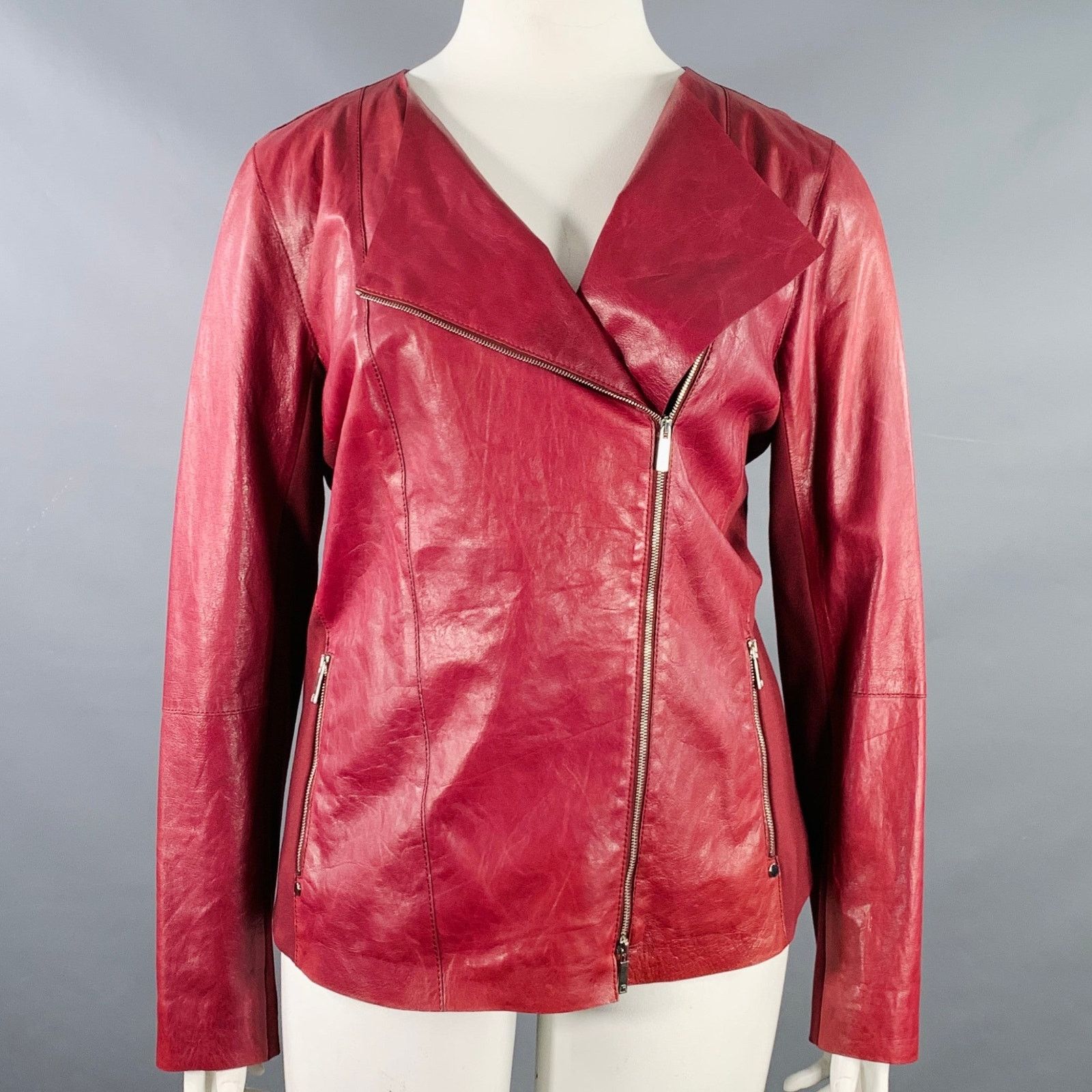 Lafayette 148 LAFAYETTE 148 18 Burgundy Leather Lambskin Zip Up Jacket Size XXL / US 16-18 / IT 52-54 - 1 Thumbnail