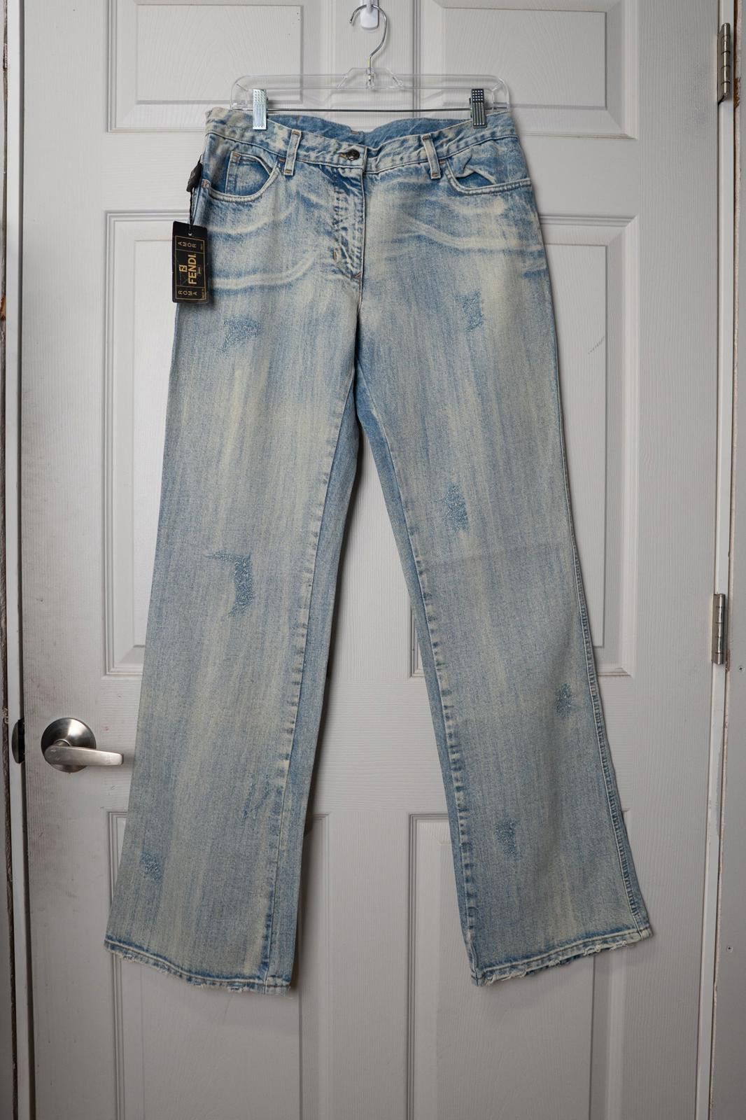 90's Fendi Jeans Stone Washed Distress Flared Jeans (46)