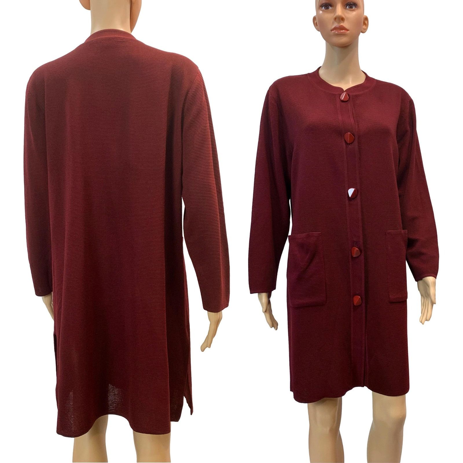 Other Exclusively Misook Burgundy Long Ribbed Cardigan Sweater Size L / US 10 / IT 46 - 5 Thumbnail