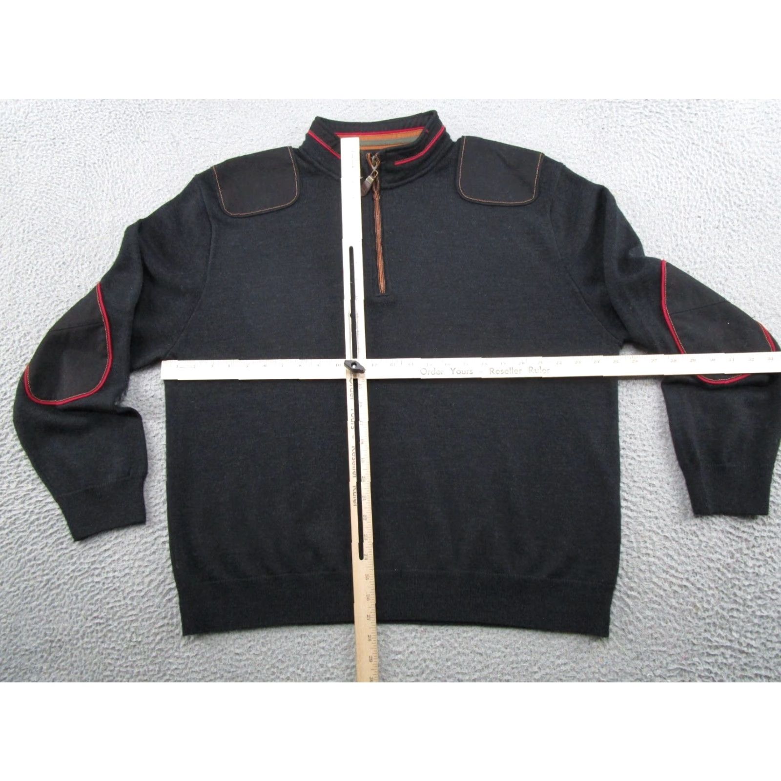 Orvis Orvis Mens Navy Black Merino Wool Sweater 1/4 Zip Mock Neck Elbow Patches XL Sweater Mens 1/4 Zip Pullover Autumn Winter Size US XL / EU 56 / 4 - 4 Thumbnail