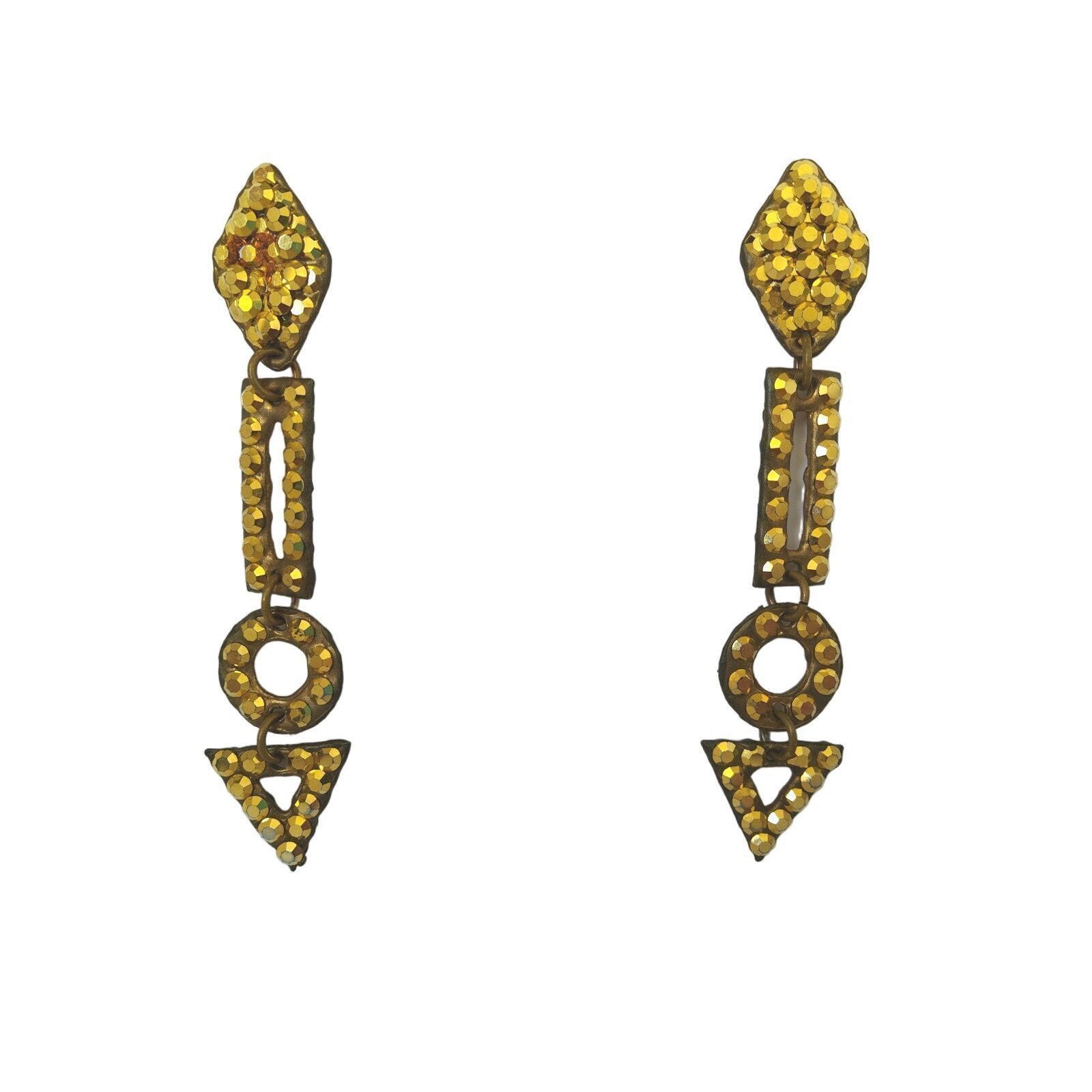 The Unbranded Brand Vintage Gold Tone Paved Rhinestone Dangle Earrings Size ONE SIZE - 1 Thumbnail