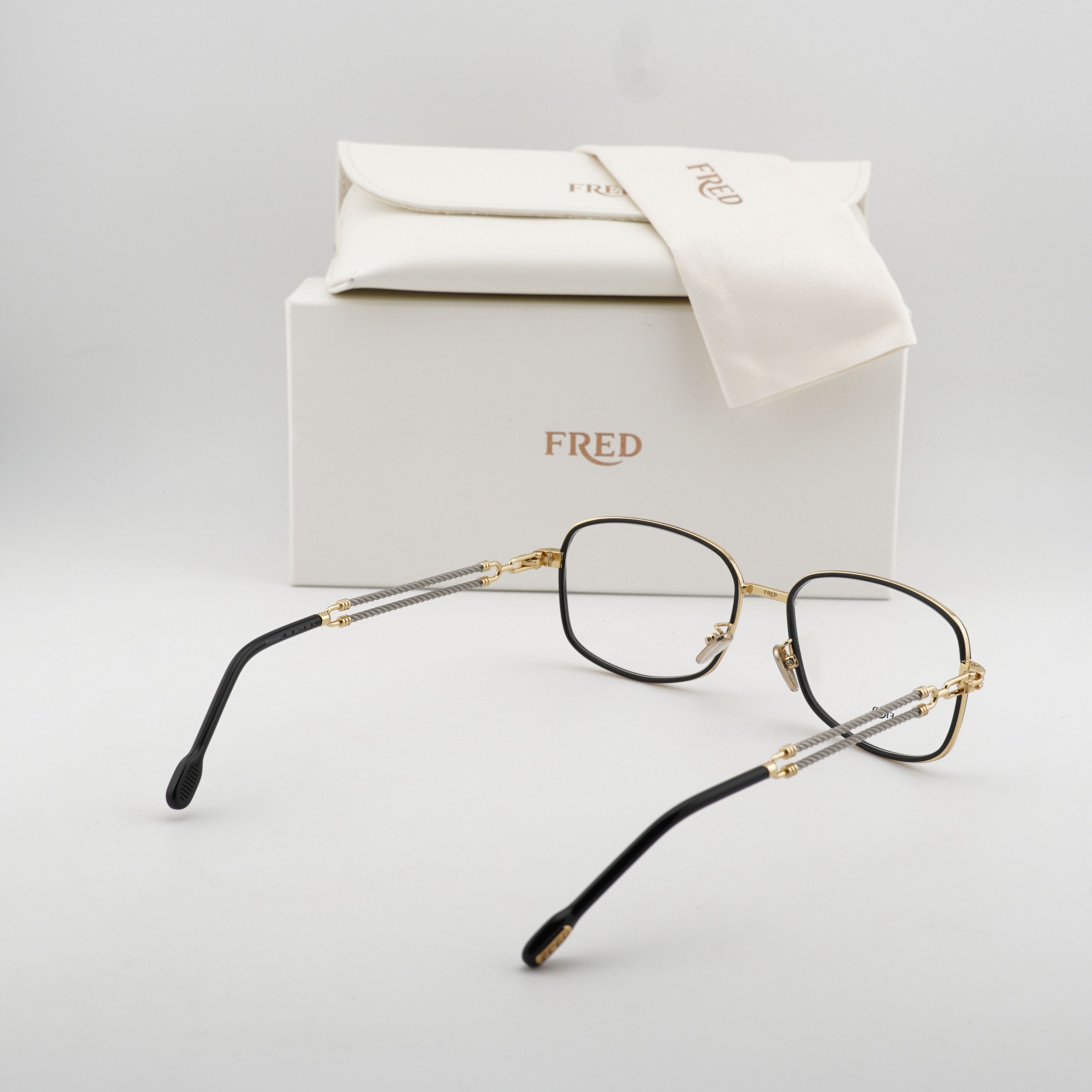 FRED Fred FG50065U 001 Eyeglasses Gold / Black 56mm Rectangle Size ONE SIZE - 7 Thumbnail