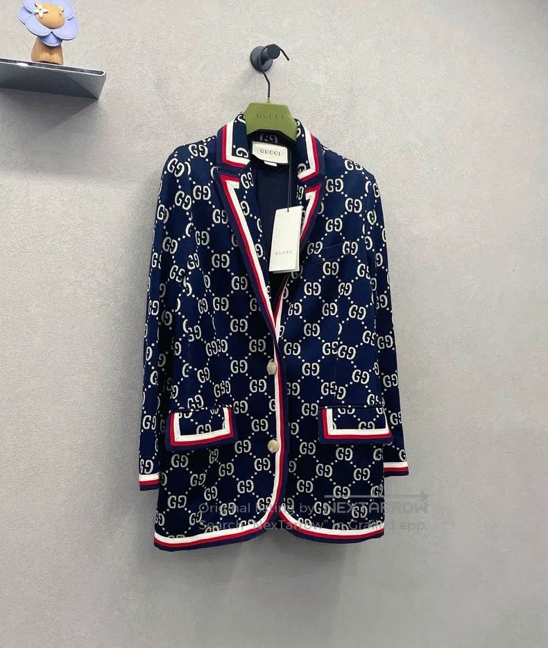 Gucci Gucci Logo jacquard dark blue long-sleeved suit jacket Size S / US 4 / IT 40 - 3 Thumbnail
