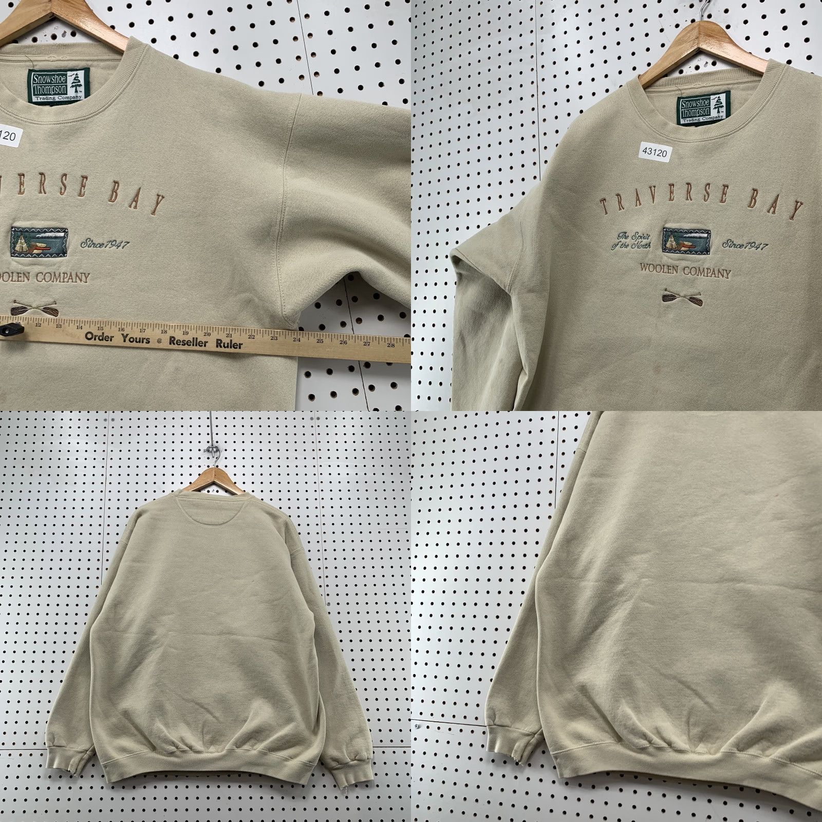 Vintage VINTAGE Snowshoe Thompson Traverse Bay Crewneck Sweatshirt Mens Large Beige USA Pullover Crew Neck Size US L / EU 52-54 / 3 - 8 Thumbnail