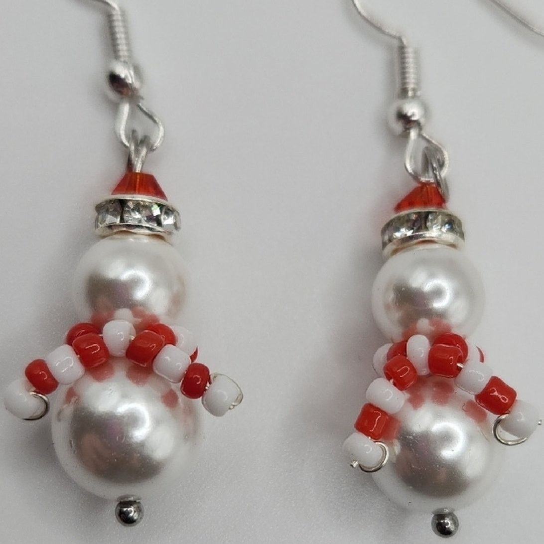 Other Chic Snowman Pearl and Red Bead Earrings Handmade Christmas Size ONE SIZE - 2 Thumbnail
