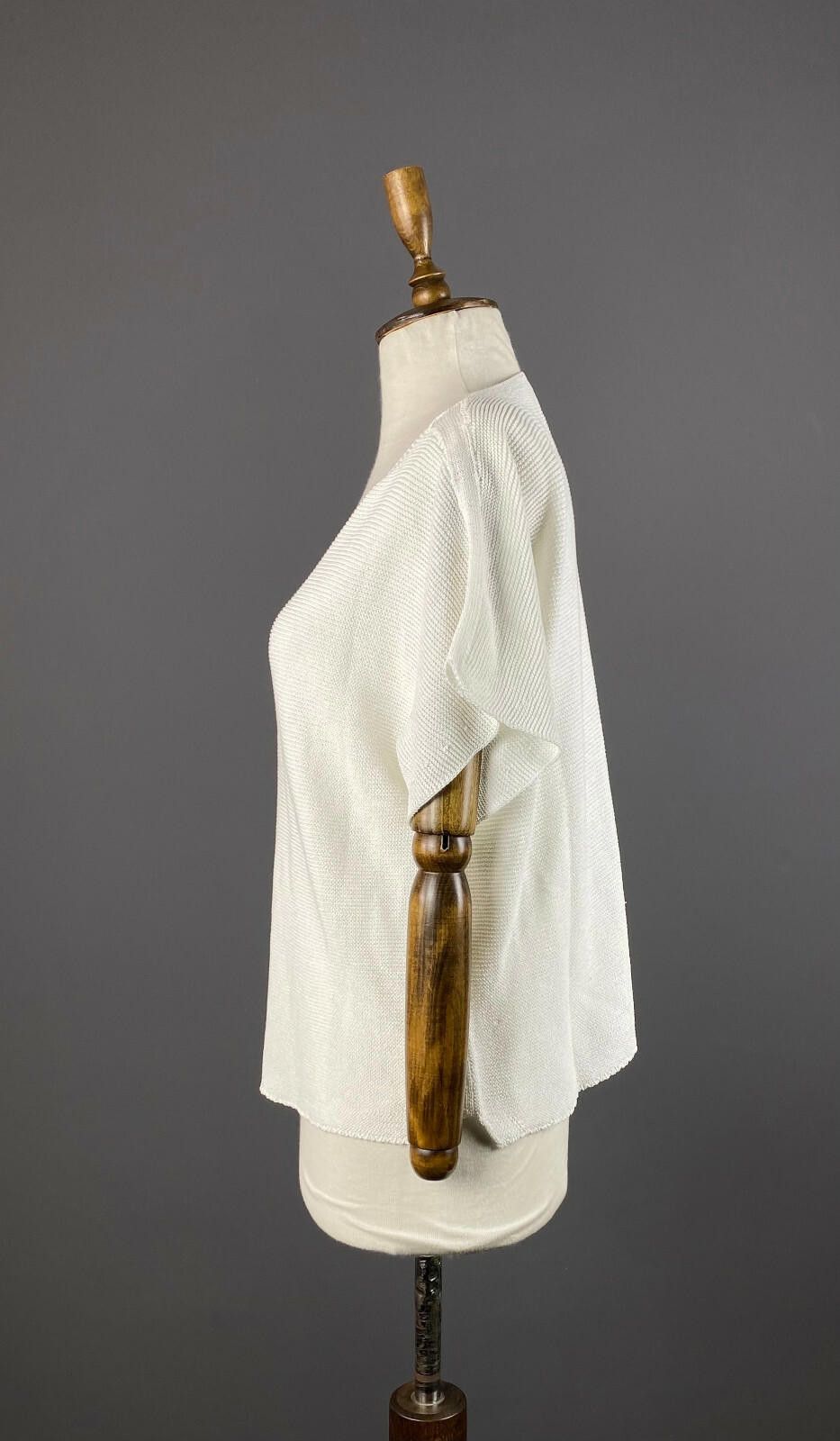 Oscar De La Renta Oska White Cotton Crew Neck Knited Blouse Shirt Size M / US 6-8 / IT 42-44 - 4 Thumbnail