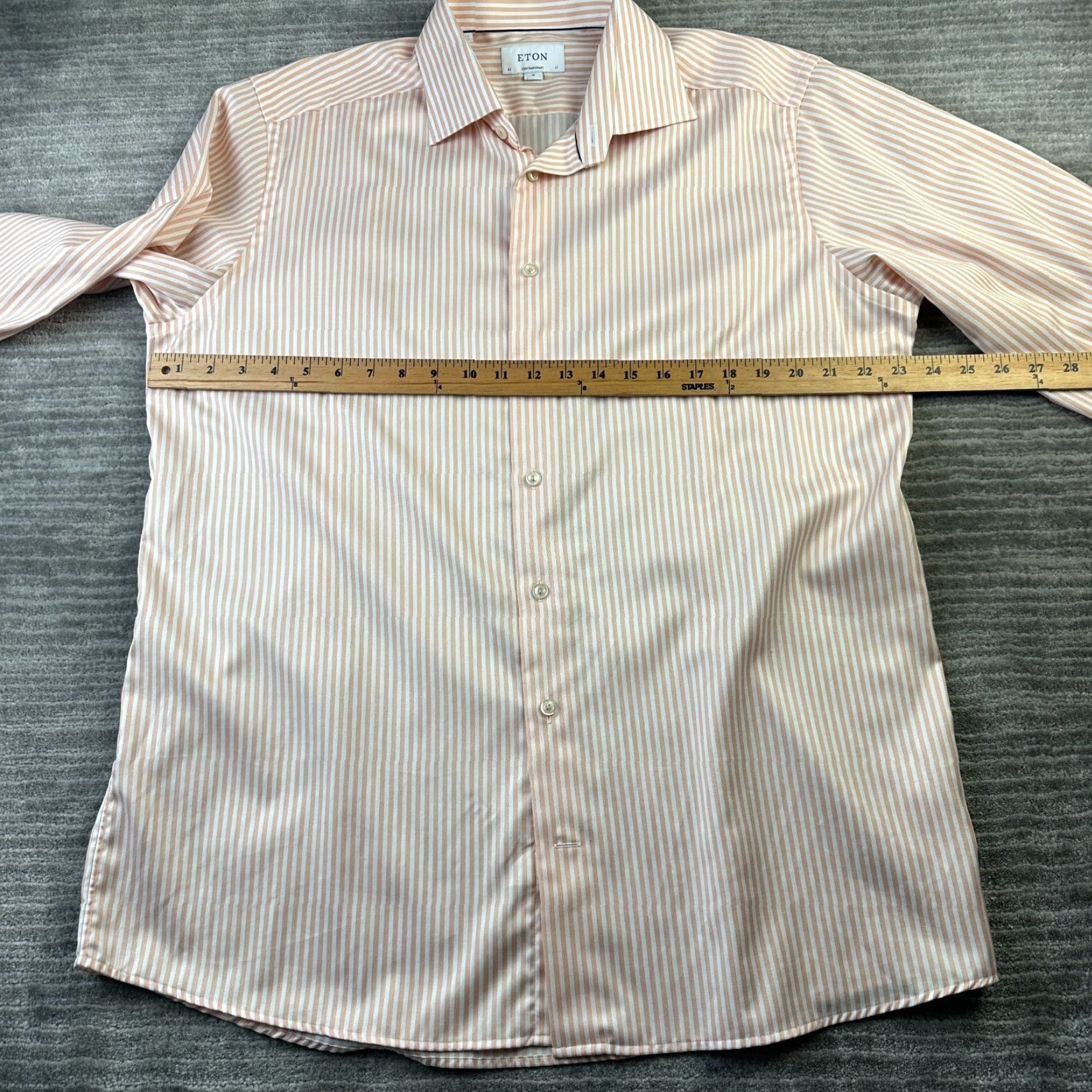 Eton Eton Shirt Dress Shirt Mens XL 17 43 Orange Striped Contemporary Fit Button-Down Collar Mens Top Cuff Barrel Cuff Cotton Wide Size 46R - 7 Thumbnail