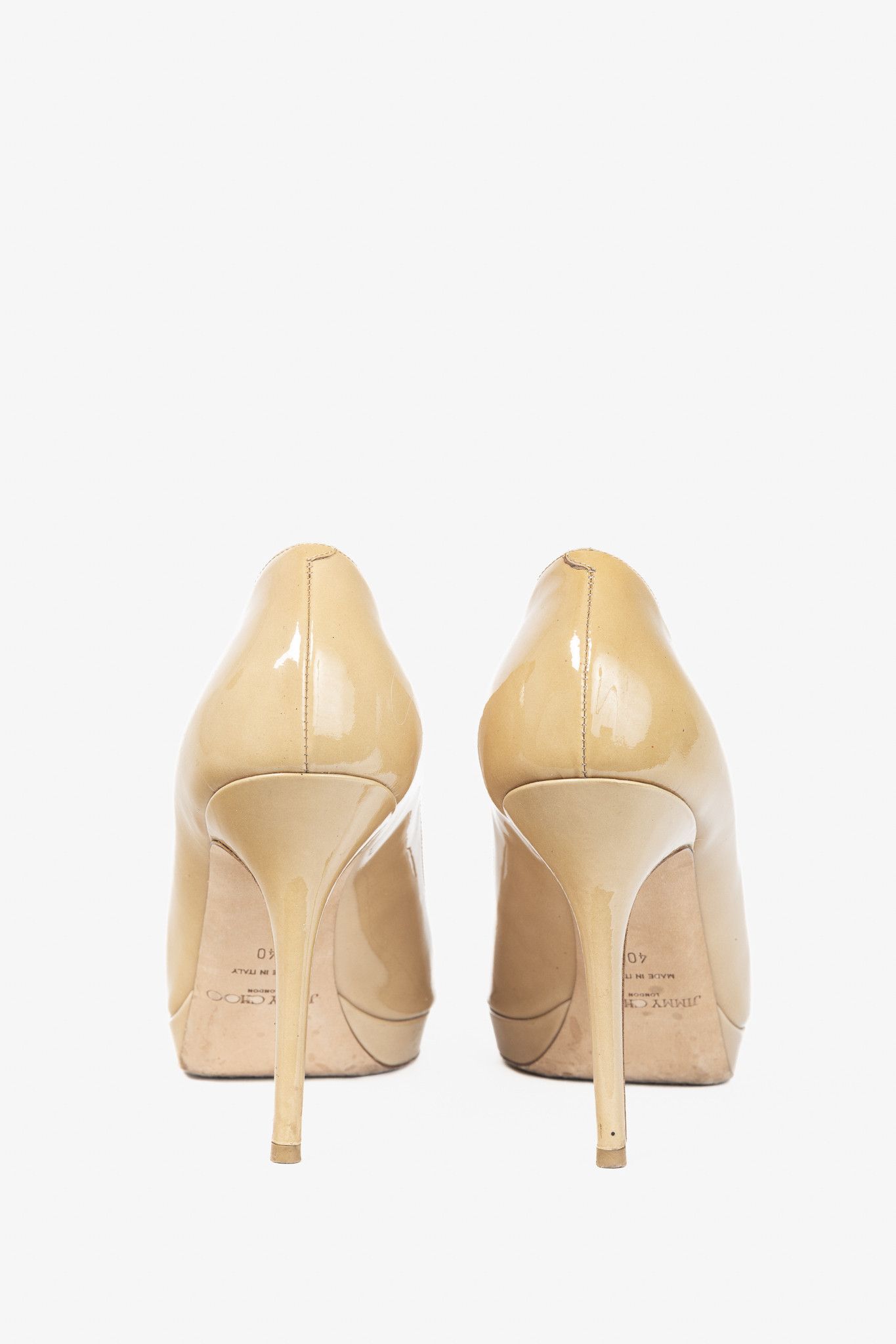 Jimmy Choo Jimmy Choo Luna Tan Patent-Leather Peep-Toe Platform Pumps Size US 9.5 / IT 39.5 - 3 Thumbnail