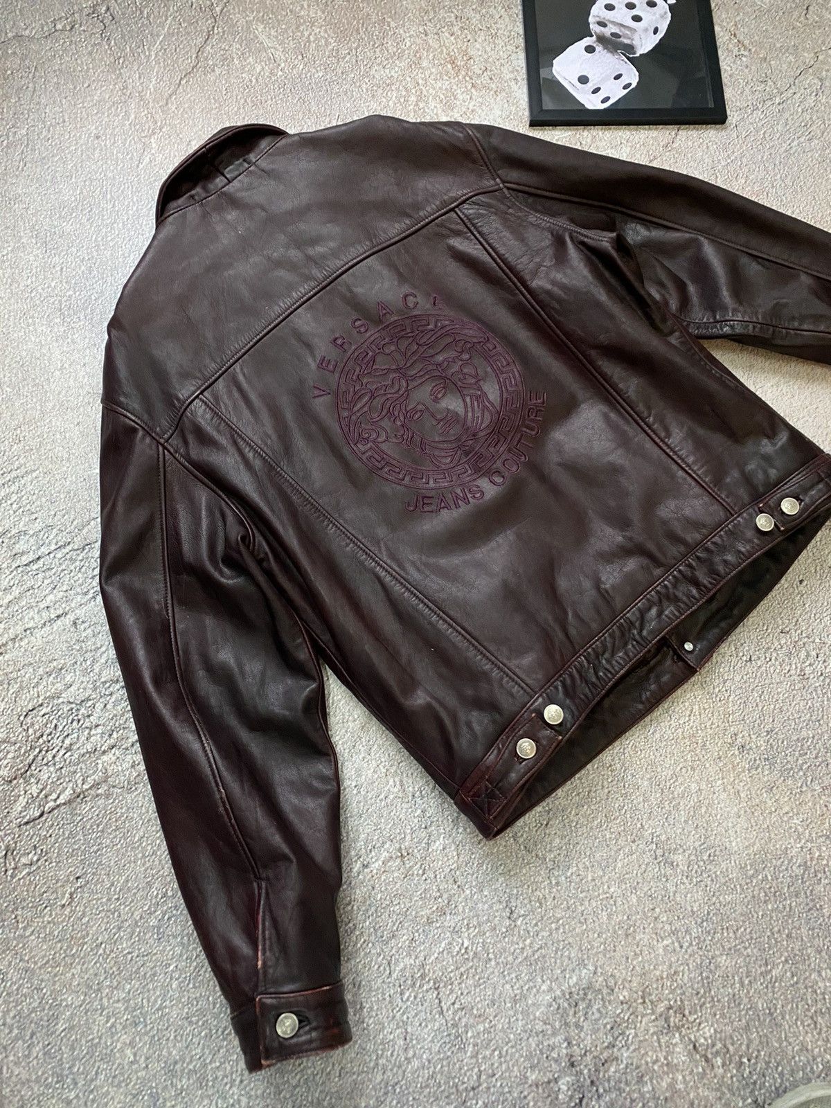 Versace × Vintage RARE Vintage leather jacket Versace back big logo Size US M / EU 48-50 / 2 - 2 Thumbnail