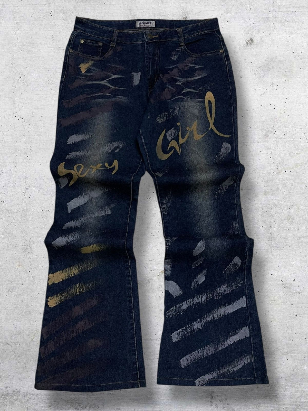 Japanese Brand VINTAGE HAPHAZARD OG 90S ARTISTIC BRUSHSTROKE FLARED DENIM Size US 30 / EU 46 - 1 Thumbnail