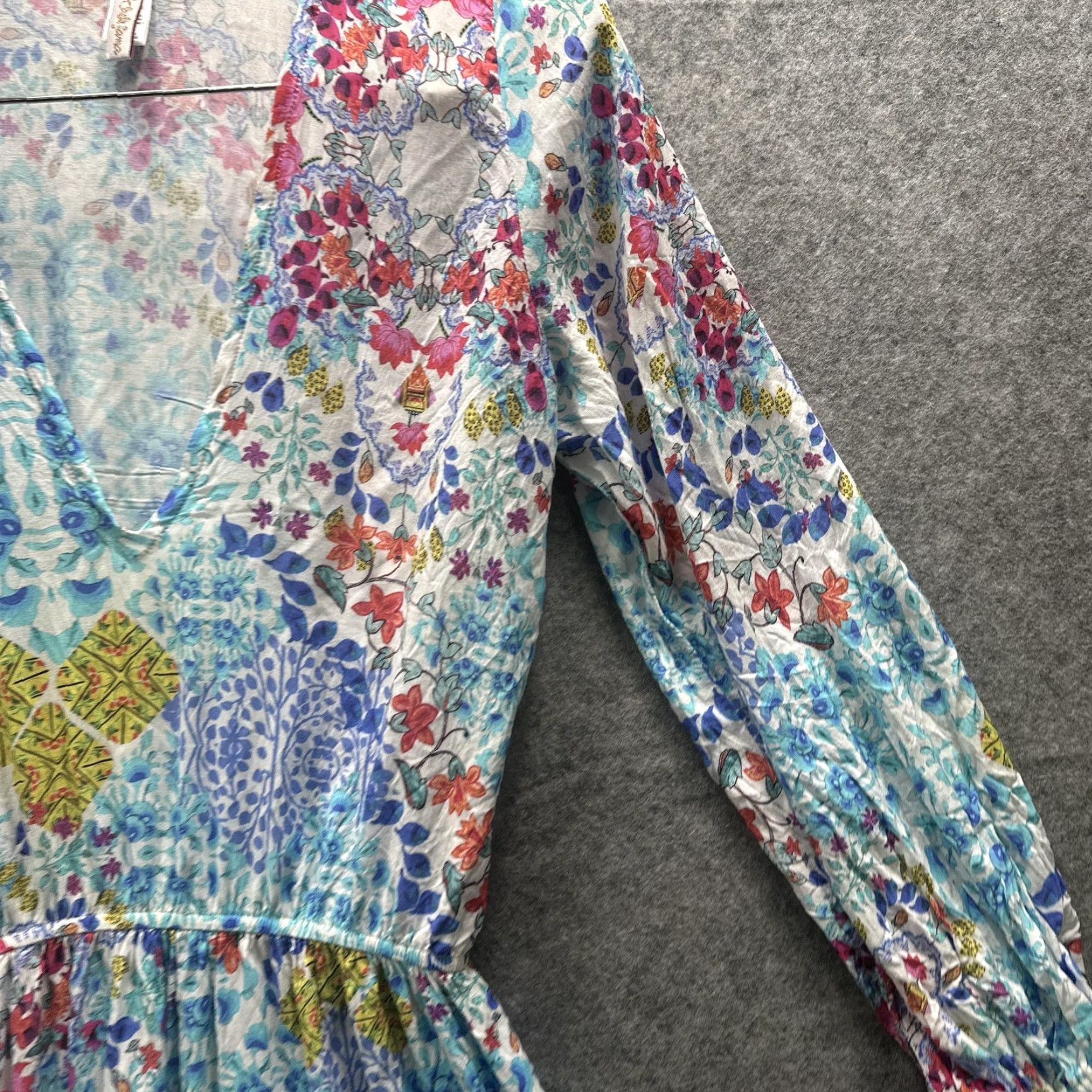 Vintage Luli Fama Dress Womens M Blue Floral Boho Ruffle Hem Long Sleeve Mini Beach Size M / US 6-8 / IT 42-44 - 7 Thumbnail