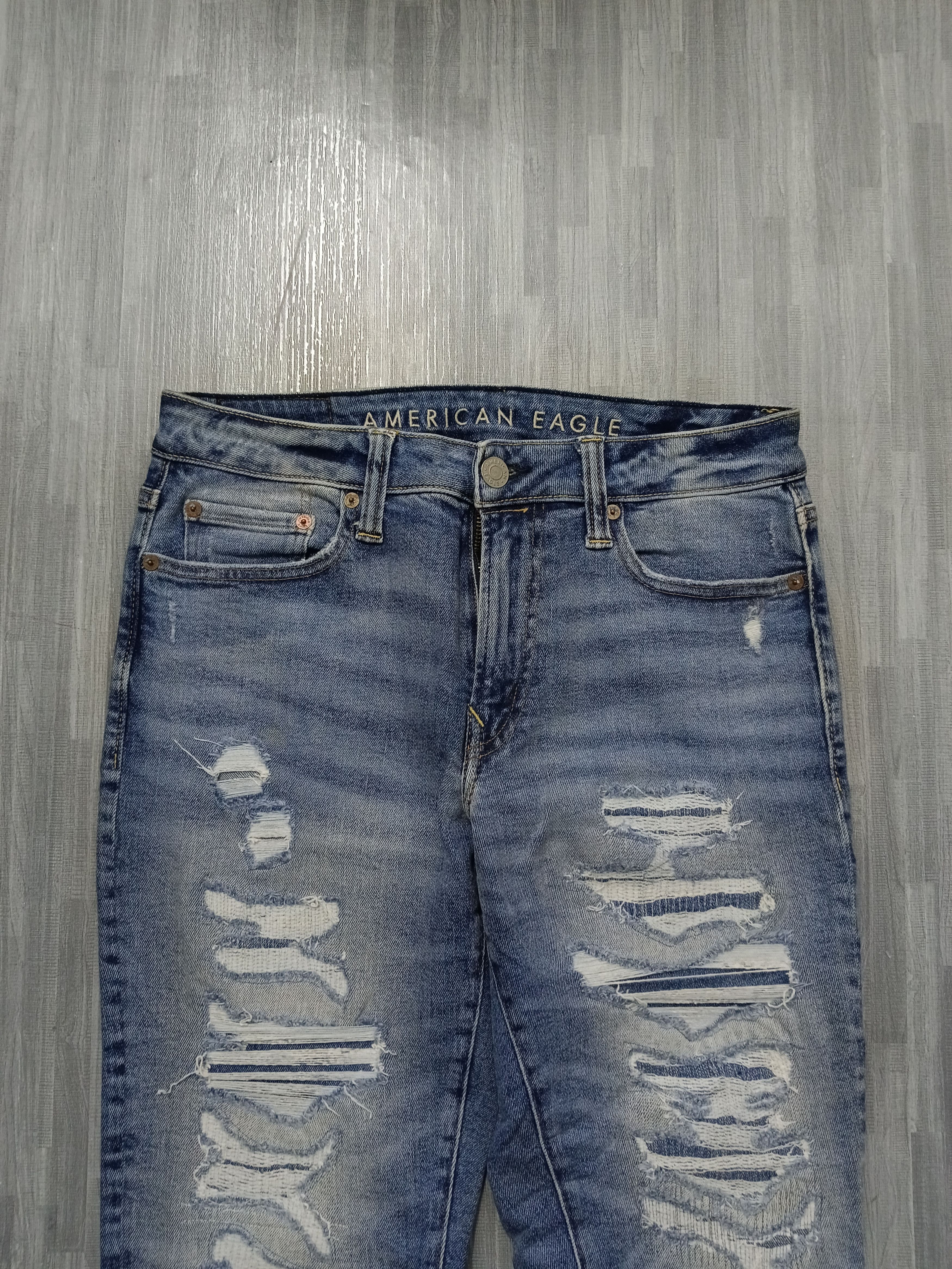 Japanese Brand DiSTRESSED DENIM PACTHWORK AMERICAN EAGLE STRETCHABLE Size US 30 / EU 46 - 4 Thumbnail