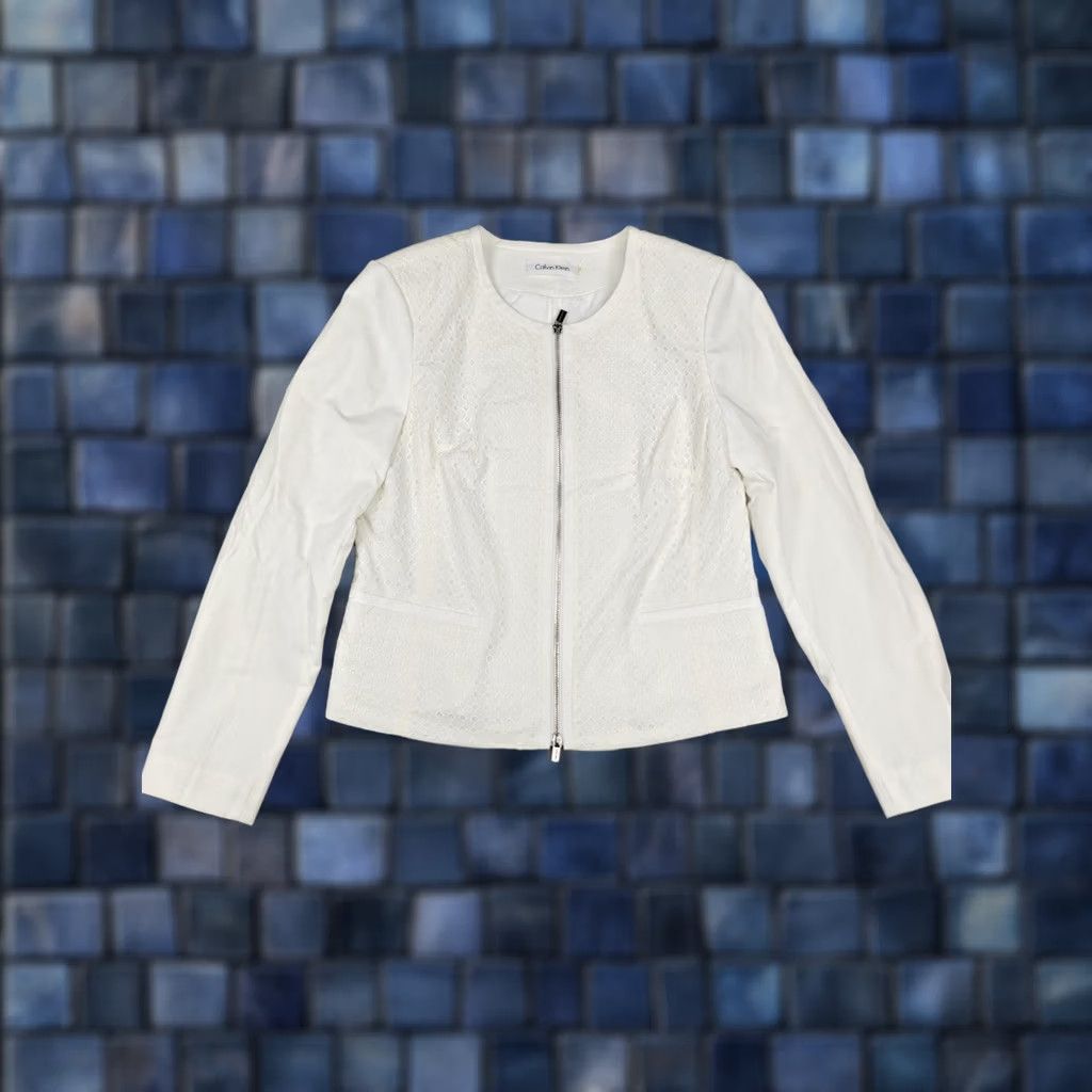 Calvin Klein Calvin Klein Jacket Womens Medium White Lace Front Zip Pockets Lined Collarless Size M / US 6-8 / IT 42-44 - 1 Thumbnail