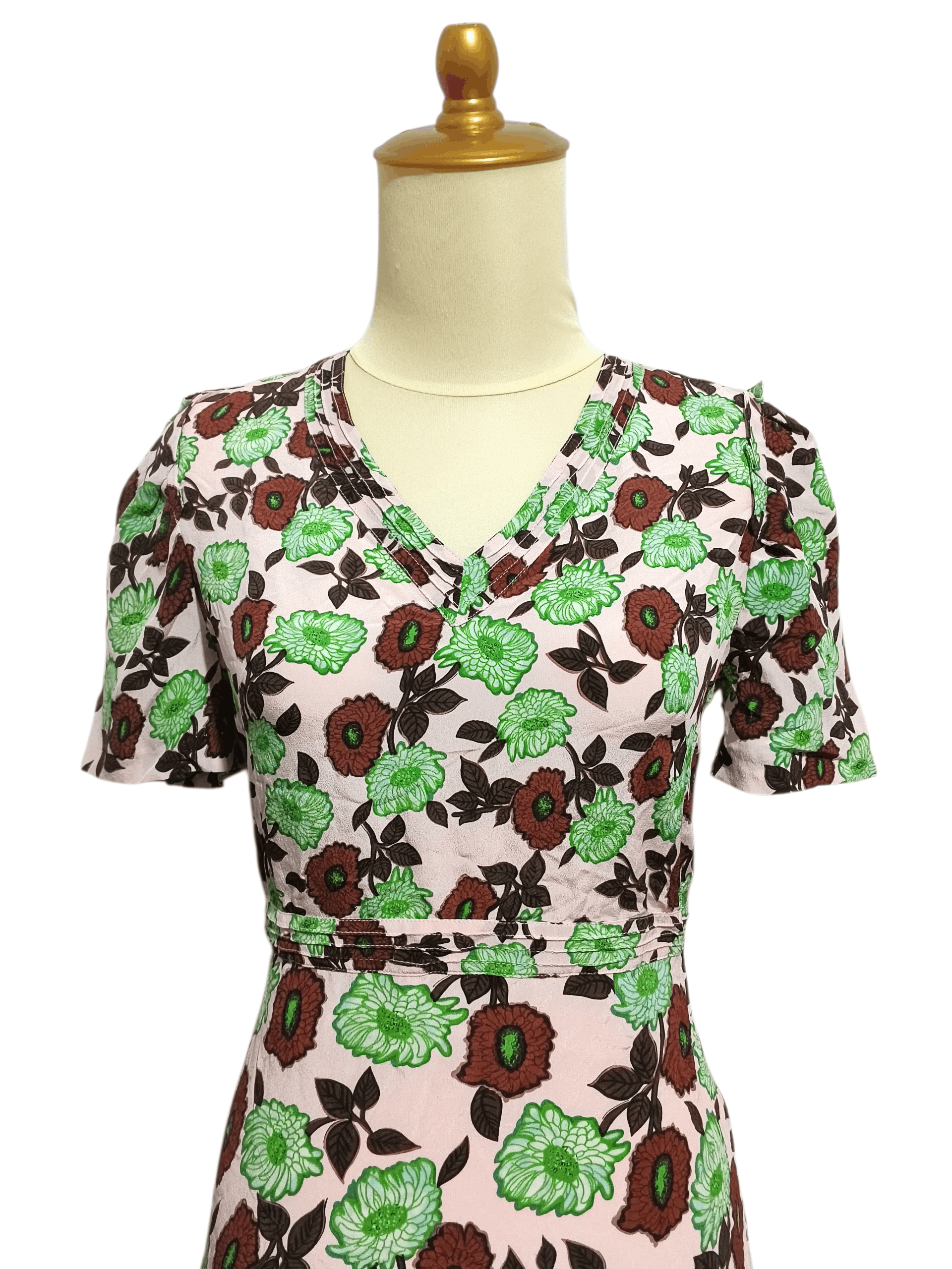 Sandro Mini Dress Green Flowers A Line Pink Silk Floral Print Size XXS / US 00 / IT 34 - 3 Thumbnail
