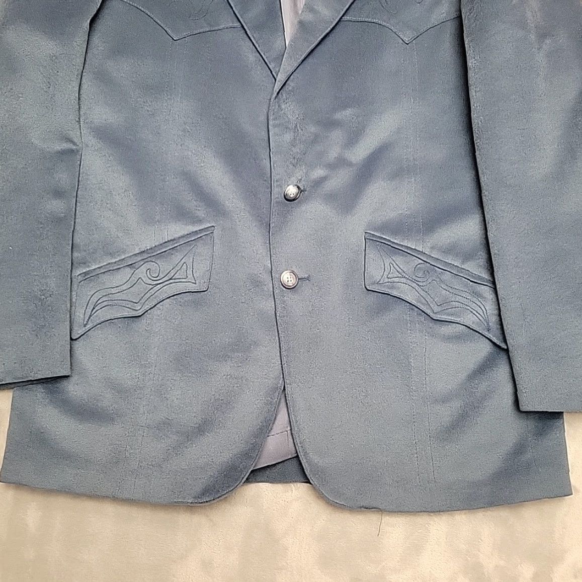 Vintage VINTAGE Phoenix Western Apparel Blazer Mens 44R Blue Faux Suede Soft Western Sport Coat Size 44R - 2 Thumbnail