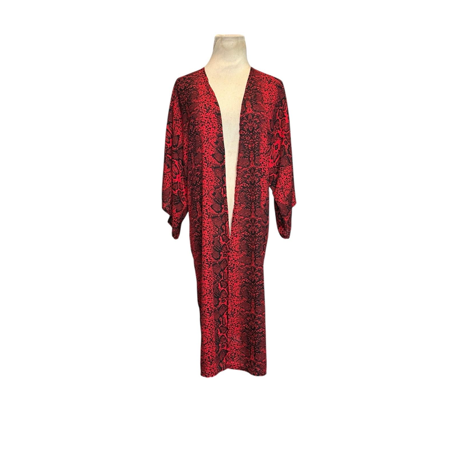 Boohoo Boohoo red black snake print open front long kimono size M/L Size L / US 10 / IT 46 - 14 Thumbnail