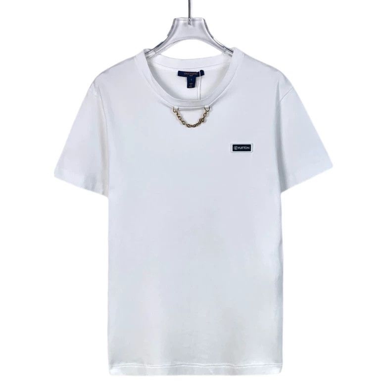 Louis Vuitton White logo applique chain cotton short sleev