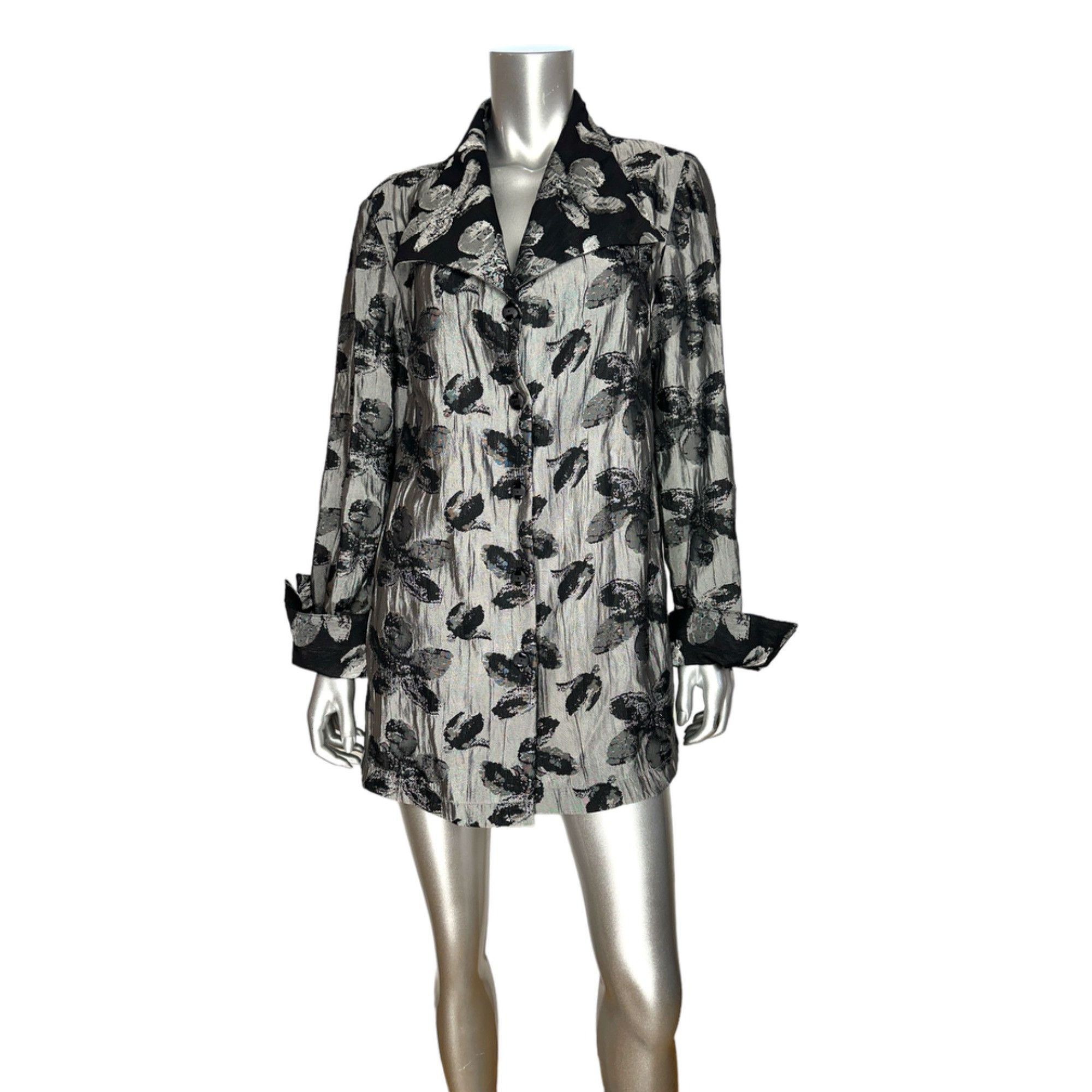 Vintage Criselda Lontok Gray & Black Floral Button-Front Tunic Jack Size XL / US 12-14 / IT 48-50 - 7 Thumbnail