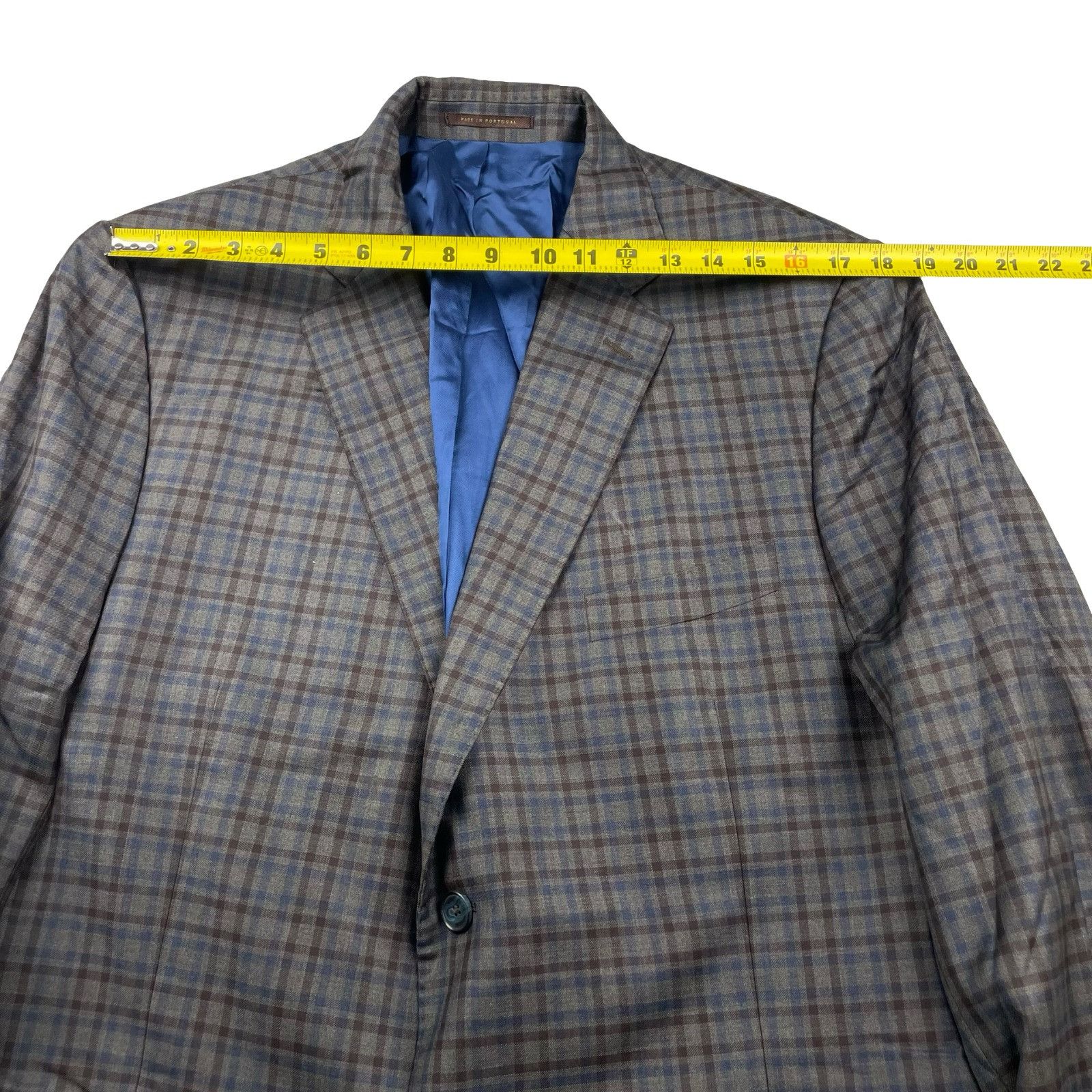 J.Hilburn J.Hilburn Men's Bespoke 100% Wool 2-Button Blazer Brown/Blue Size 46S - 11 Thumbnail