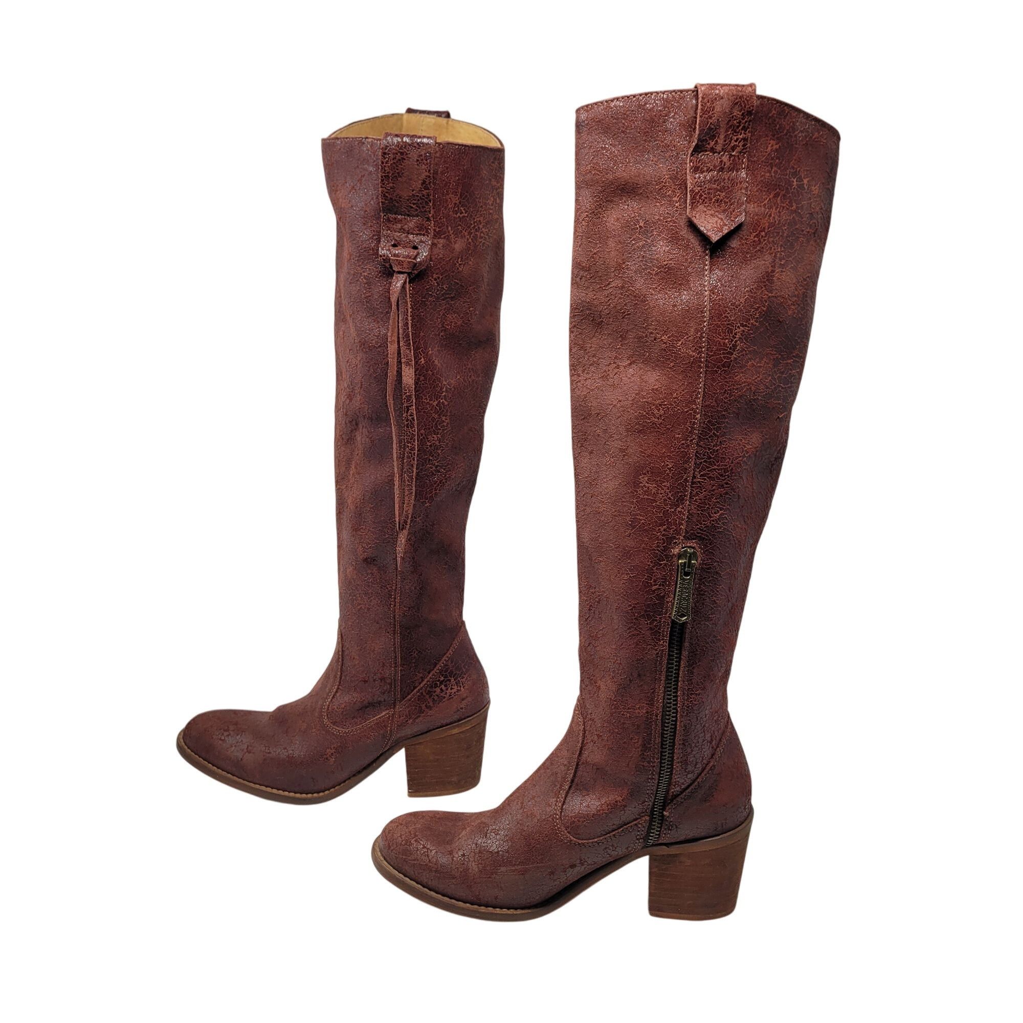 Vintage Veracruz Tala Crackle Boots Sz 37 Tall Distressed Leather Ox Size US 7 / IT 37 - 3 Thumbnail