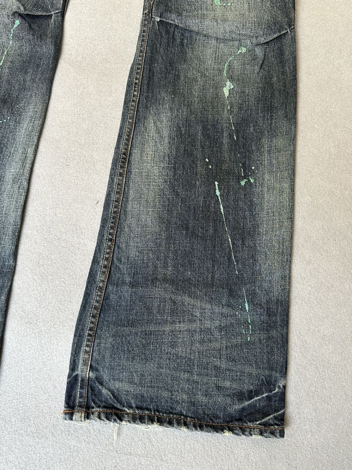 Japanese Brand FLARE Root Three Distressed Splatter Denim Size US 34 / EU 50 - 6 Thumbnail