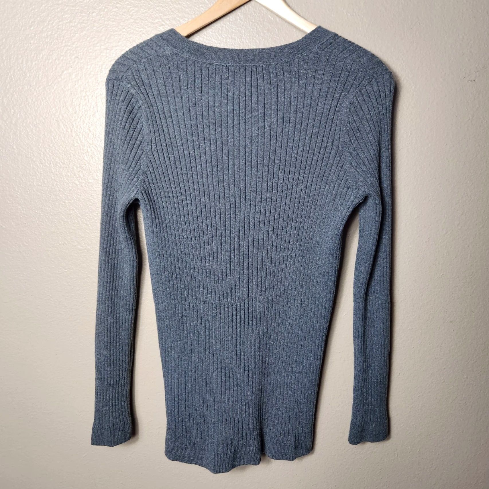 Lands' End Lands' End Cardigan Womens Y2K Charcoal Gray Heather Ribbed Button Front V-Neck Knit Cotton Blend L Size L / US 10 / IT 46 - 6 Thumbnail