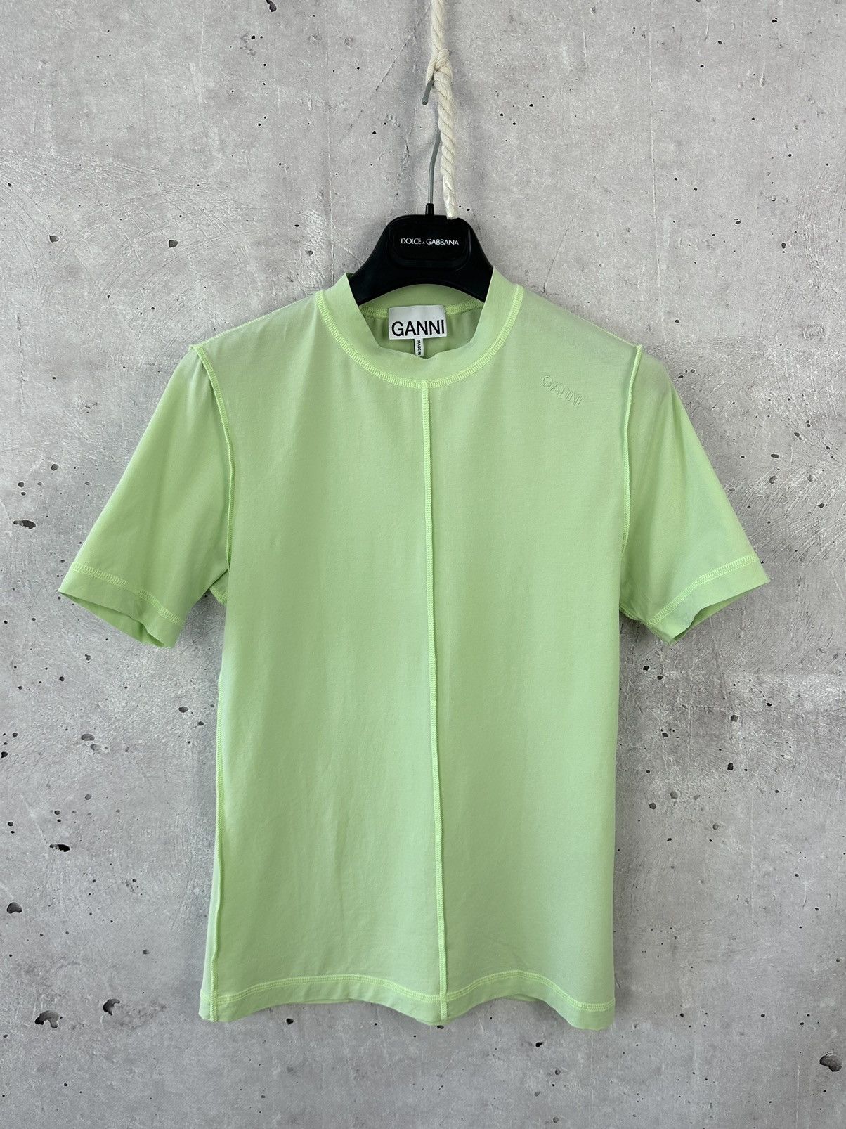 Ganni Gianni Logo Stretch-Cotton Jersey Top in Light Green Size XS / US 0-2 / IT 36-38 - 1 Thumbnail