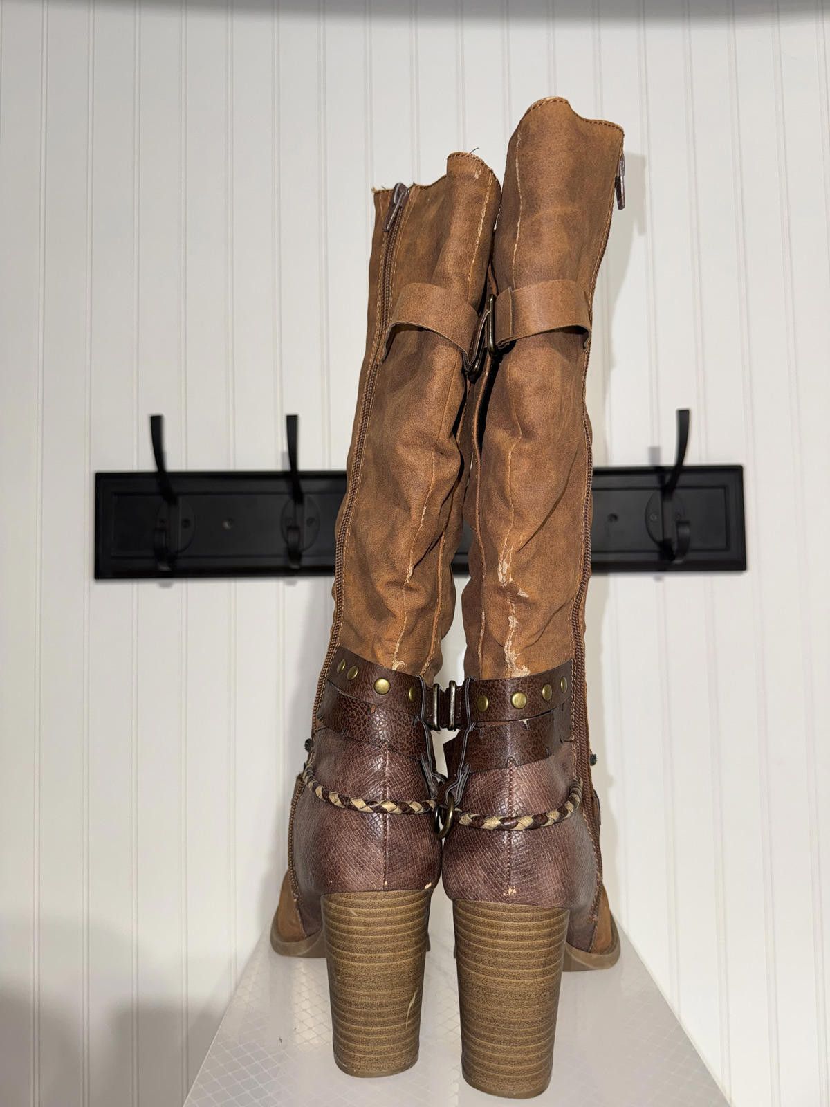 Kohl's Brown Mid-Calf Heeled Boots with Decorative Straps Size US 8 / IT 38 - 3 Thumbnail