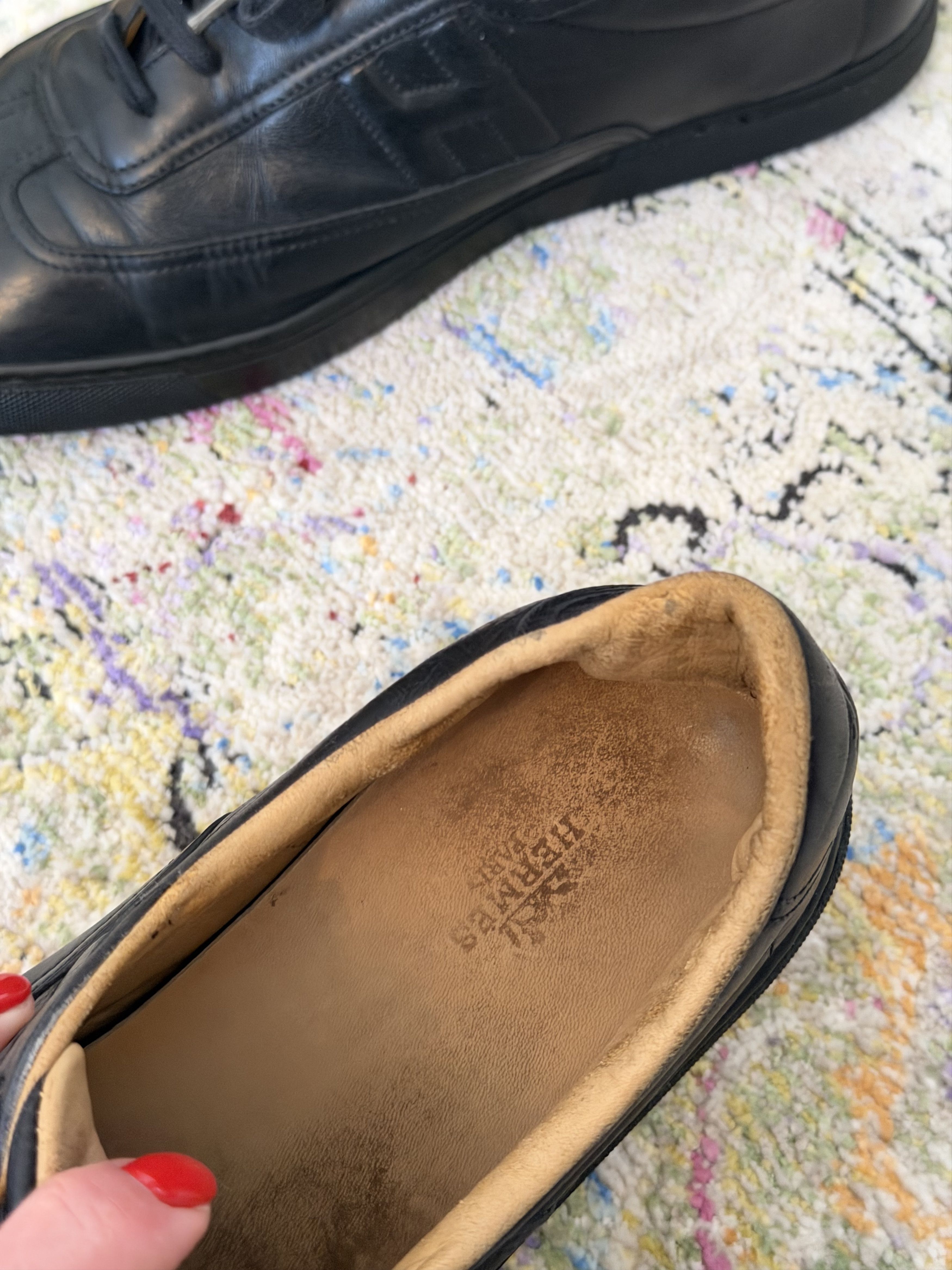 Hermes HERMÈS Quicker Black Leather Low Top Sneakers Size US 11.5 / EU 44-45 - 10 Thumbnail