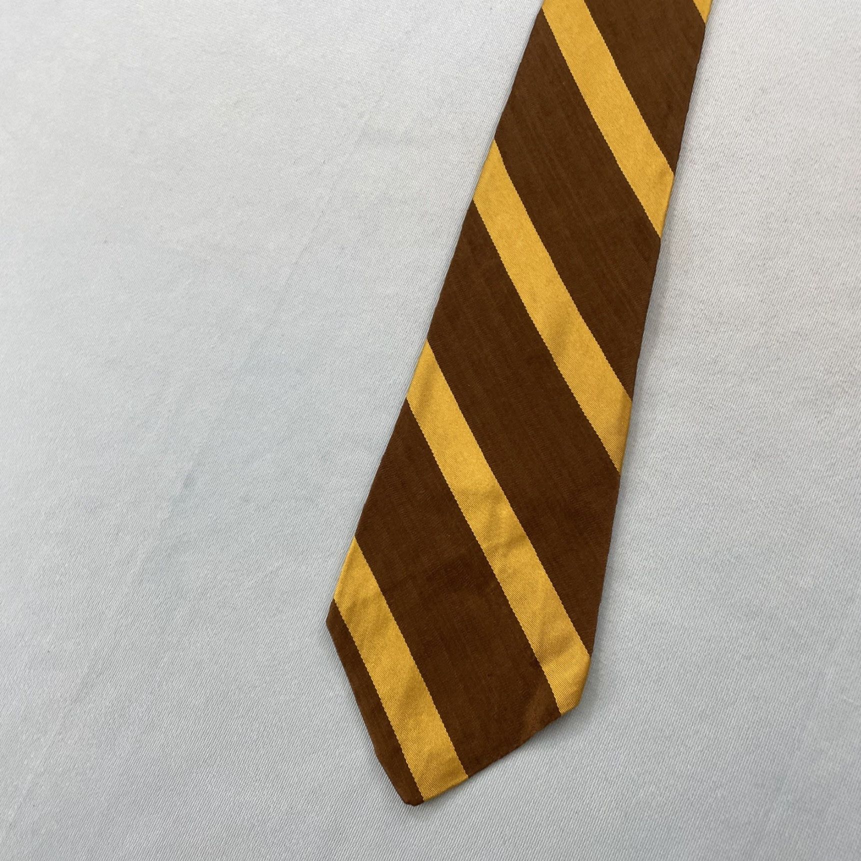 Vintage VINTAGE Lilly Dache All Silk Repp Tie Striped Brown Yellow Retro Mod Ratpack vtg 4x56 Capsule Necktie Mens Tie 57"-60" Brown Yellow Silk Neckwear Size ONE SIZE - 4 Thumbnail
