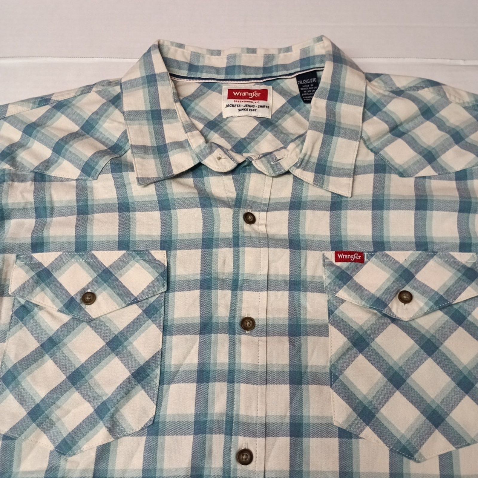 Wrangler Wrangler Cowboy Wash Twill Shirt Men's 2XL Nile Blue Checker Size US XXL / EU 58 / 5 - 3 Thumbnail