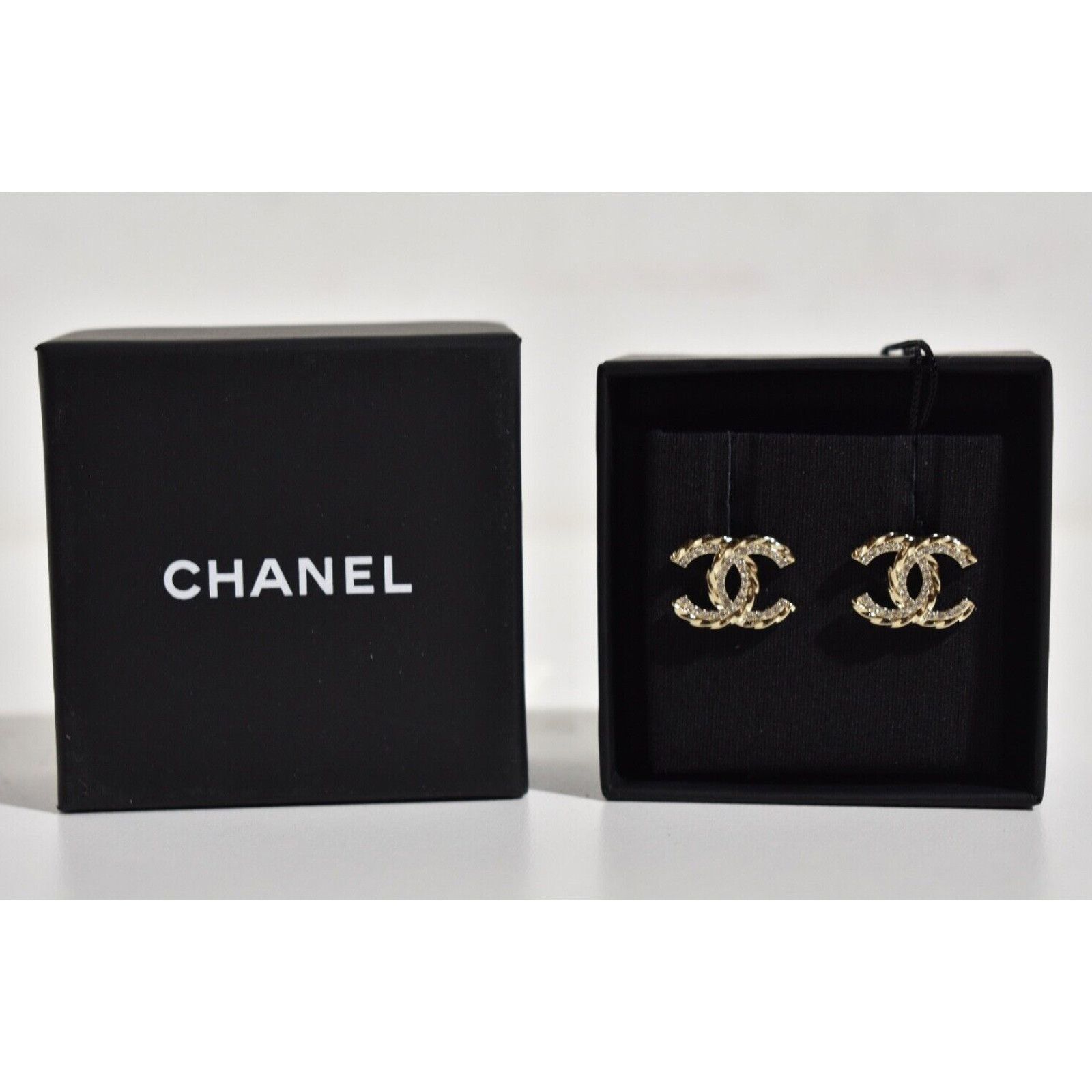 Chanel Chanel 23B Gold Crystal Interlocking Statement Stud Earrings Size ONE SIZE - 4 Thumbnail