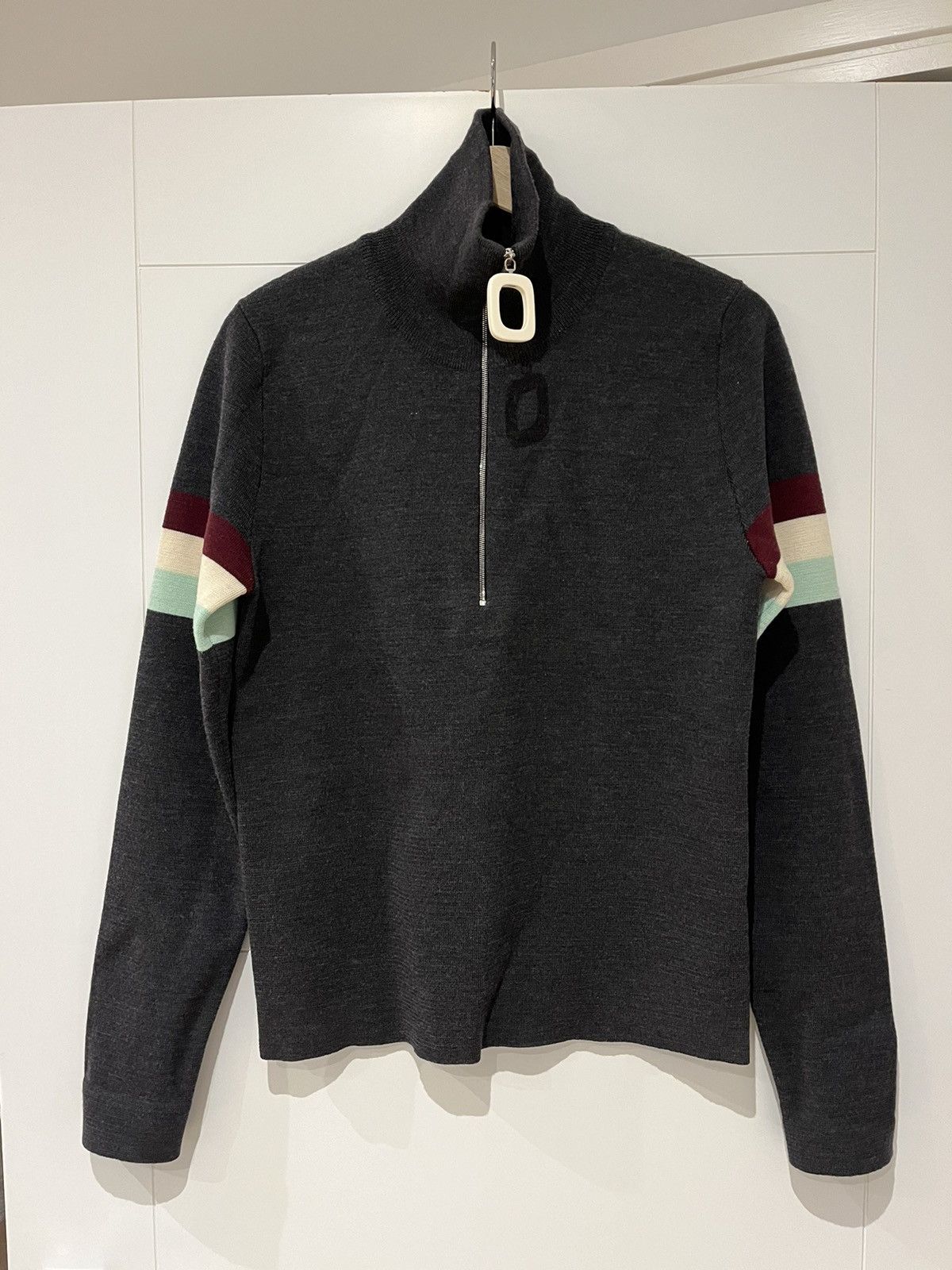 image of J W Anderson Half Zip Sweater With Signature Jwa Geometric Puller in Grey, Men's (Size Medium)
