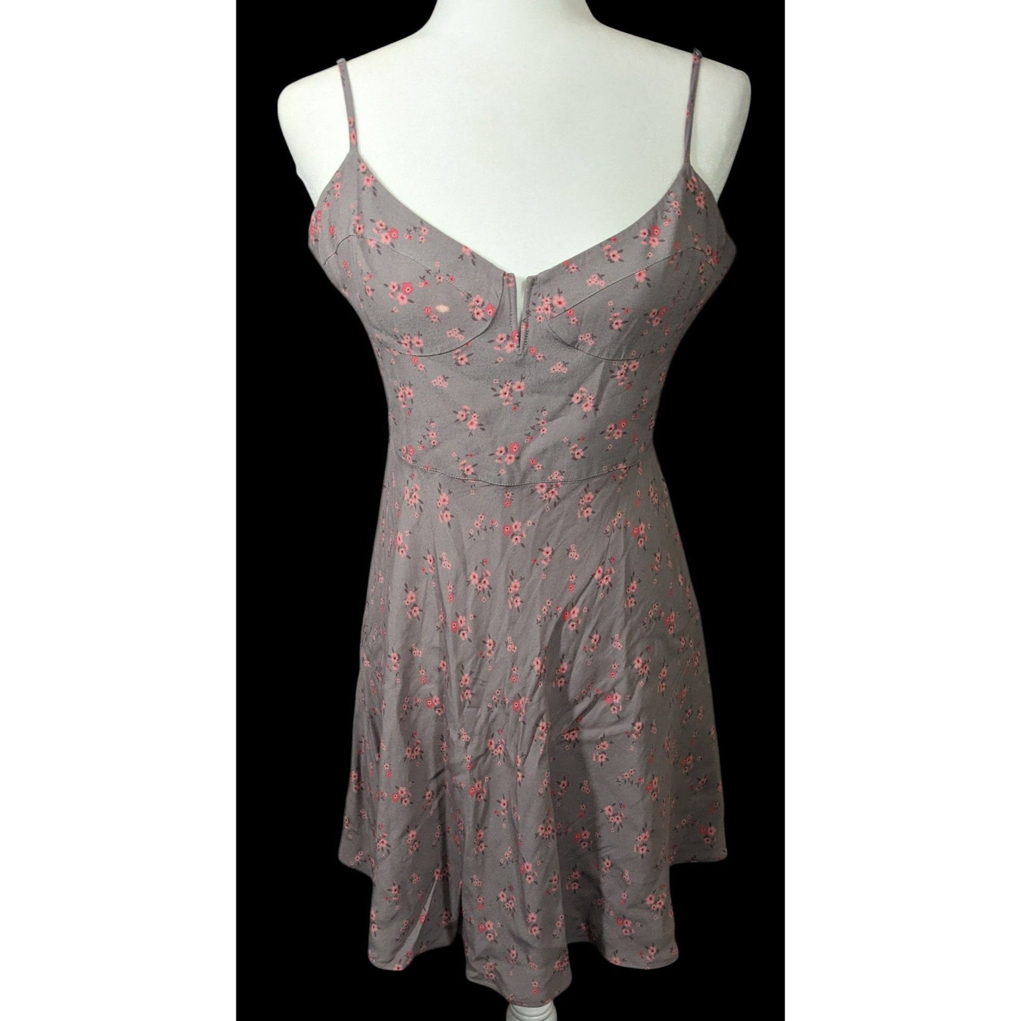 Blue Life Coquette Grey And Pink Floral Retro Summer Dress S