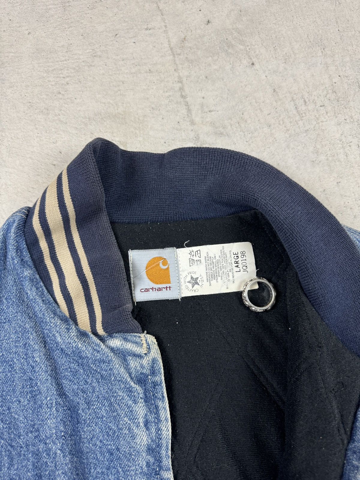 Carhartt × Vintage RARE 1990’s Carhartt Denim Varsity Jacket Size US L / EU 52-54 / 3 - 6 Thumbnail