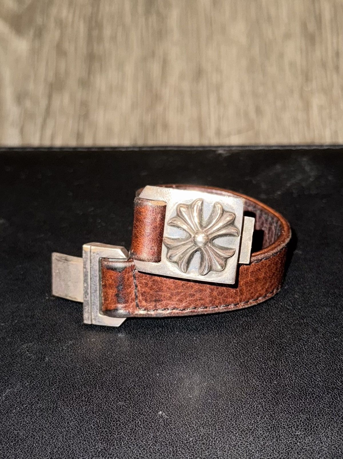 Chrome Hearts Chrome Hearts Brown Leather Harness Clasp Bracelet Silver Size ONE SIZE - 1 Thumbnail