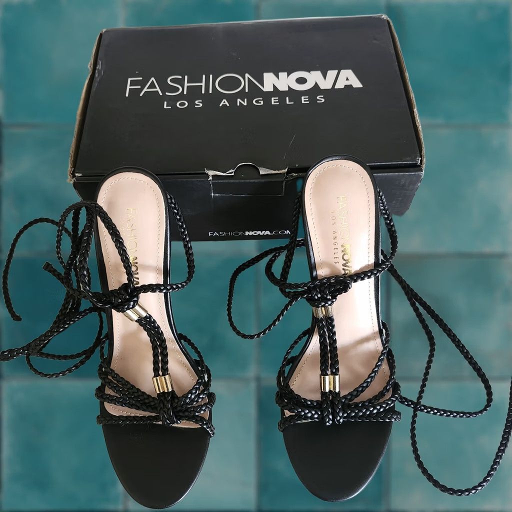 Fashion Nova Fashion Nova She's Ready Heels Women's Black Wrap Up Strappy Heel Size 9 Going Out Womens Size US 9 / IT 39 - 1 Thumbnail
