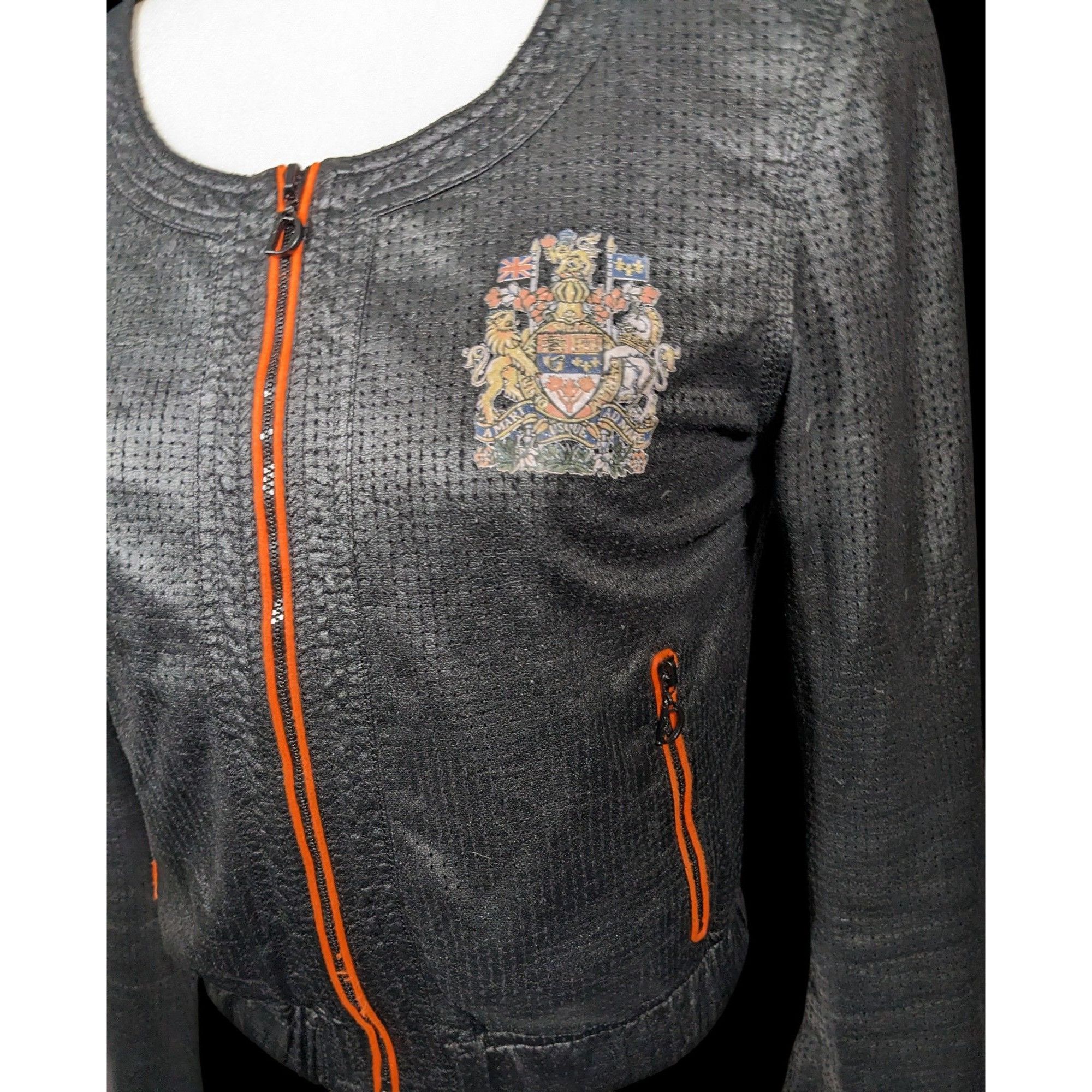 Other DGVI Black Casual Jacket With Printed Royal Crest Accents Si Size S / US 4 / IT 40 - 3 Thumbnail