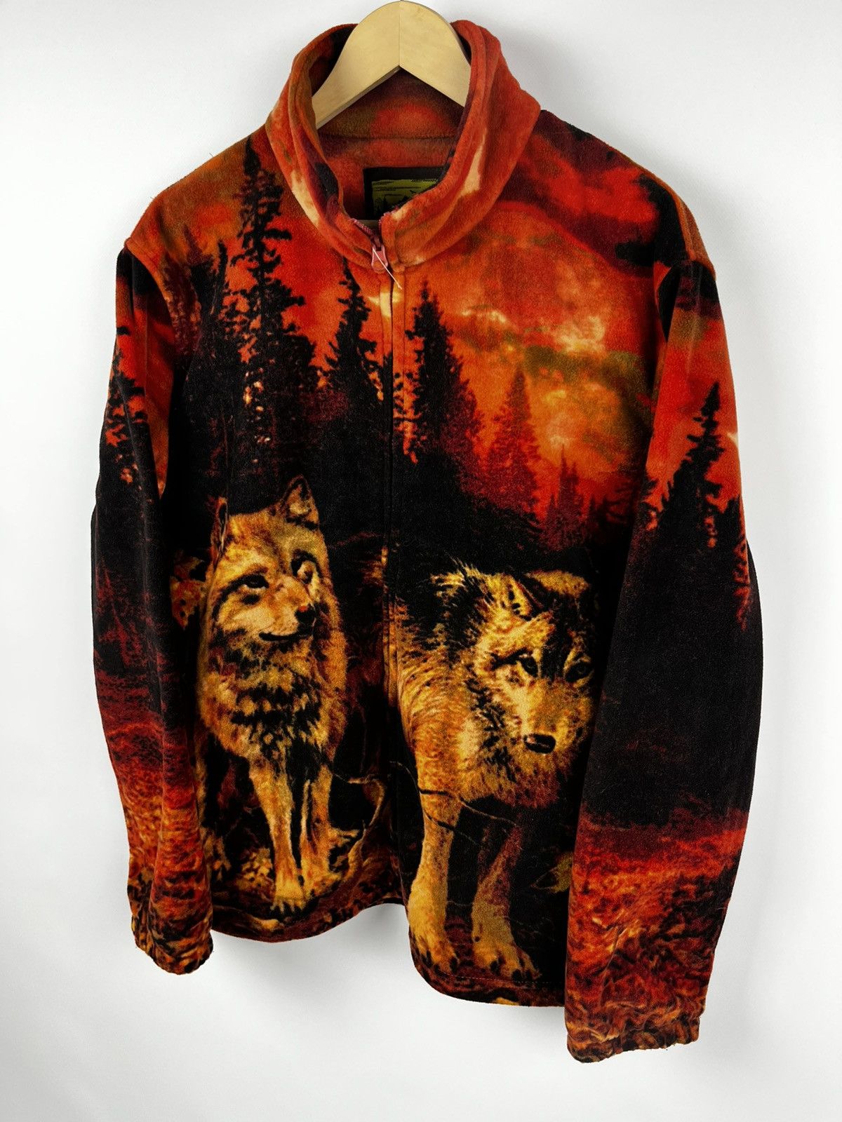 Vintage Atlas Zip Fleece Jacket With Wildlife Wolfs Nature Print Size US XL / EU 56 / 4 - 1 Thumbnail