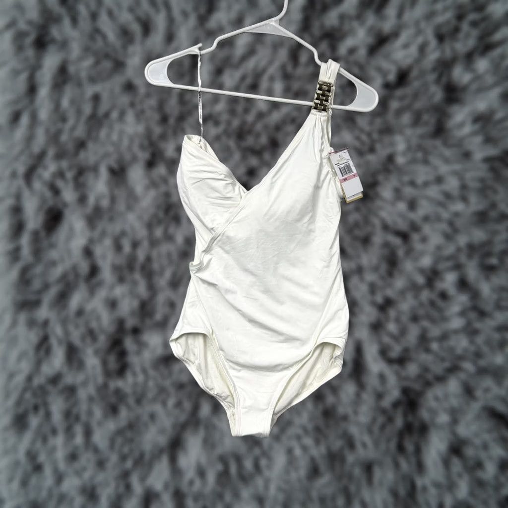 Michael Kors VINTAGE Michael Kors One Piece Swimsuit Size 10 One Shoulder Designer White Womens Size ONE SIZE - 1 Thumbnail