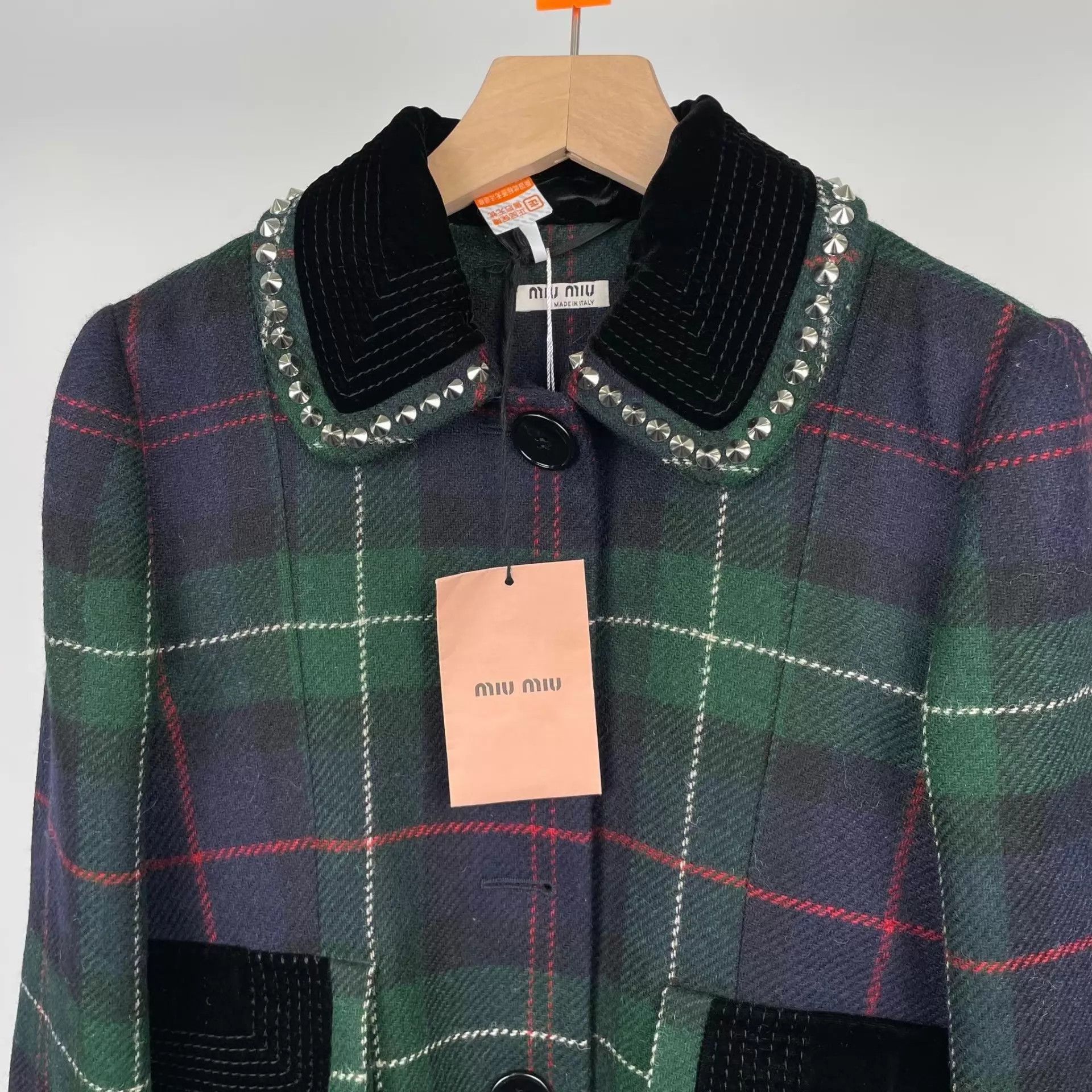 Miu Miu MIU MIU Green Check Coat Doll Collar Velvet Studs Size 40 Size S / US 4 / IT 40 - 8 Thumbnail