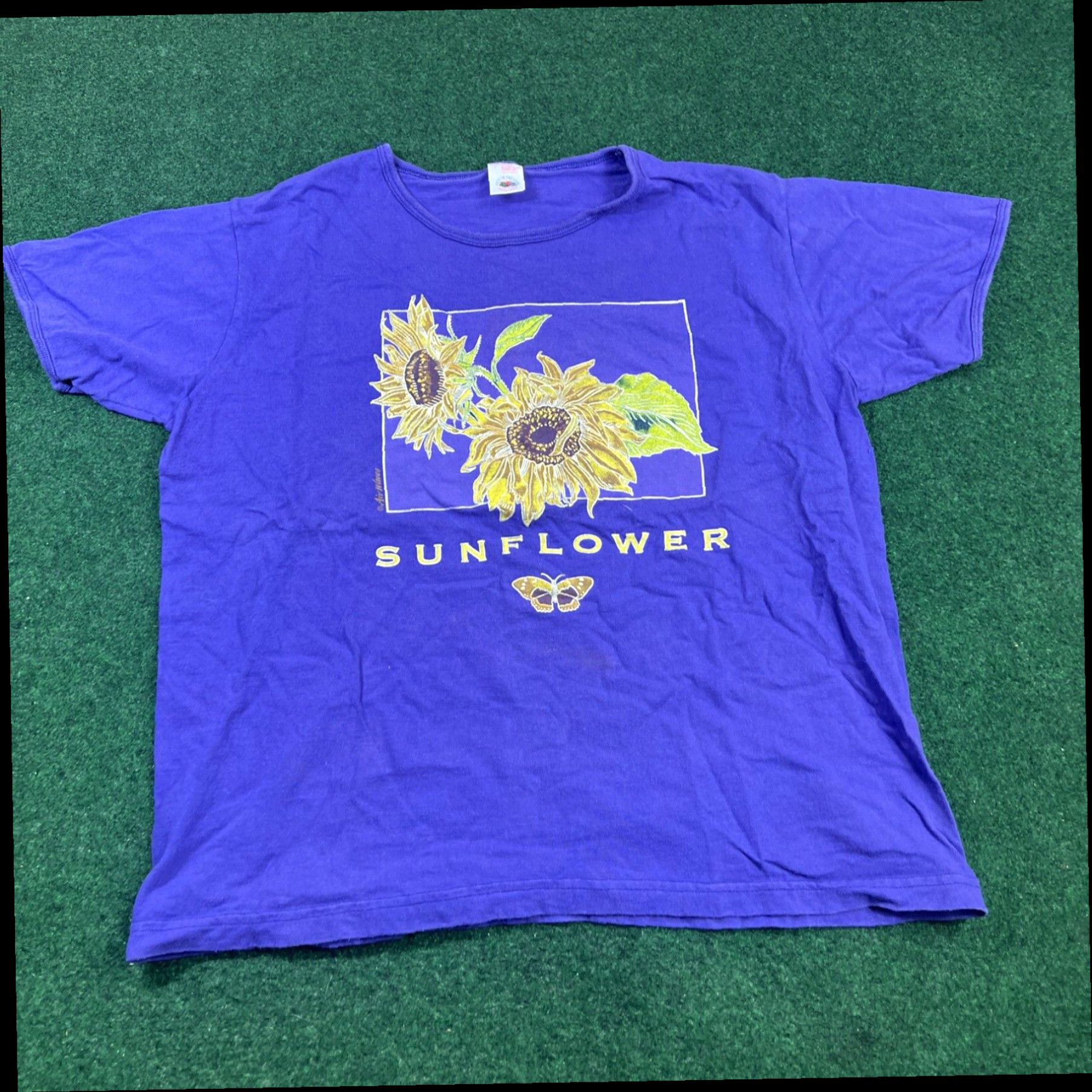 Hanes Vintage 90s Shirt Size Large Short Sleeve Sunflower Purple Size L / US 10 / IT 46 - 1 Thumbnail