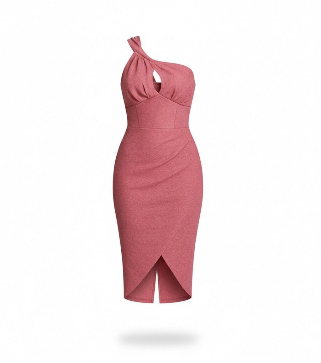 Asos ASOS Curve Metallic One-Shoulder Dress Pink Shimmer Sz 14 Size L / US 10 / IT 46 - 1 Thumbnail