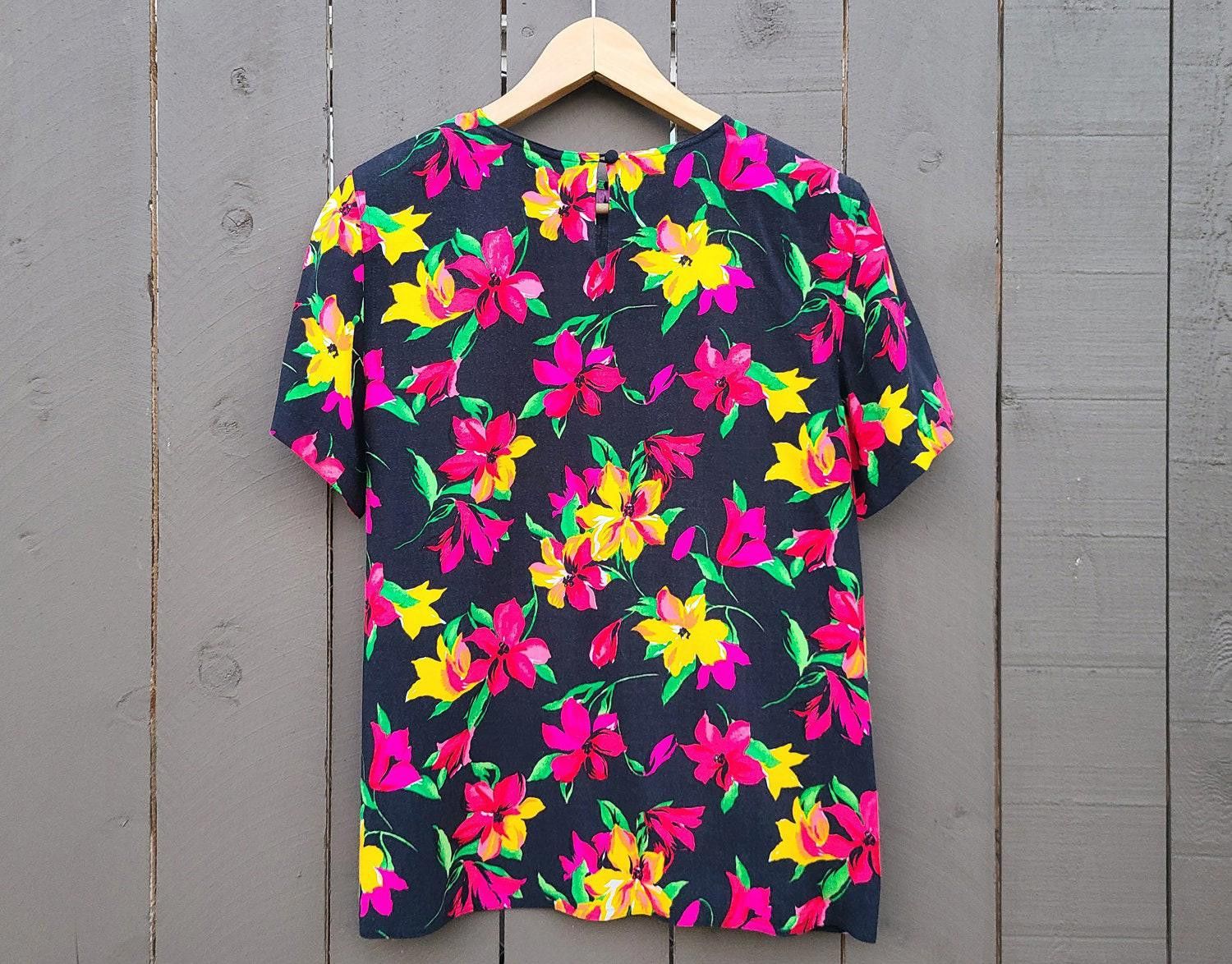 Designer 90's Floral Blouse Top Vintage Flowers Shoulderpads Womens Size M / US 6-8 / IT 42-44 - 3 Thumbnail