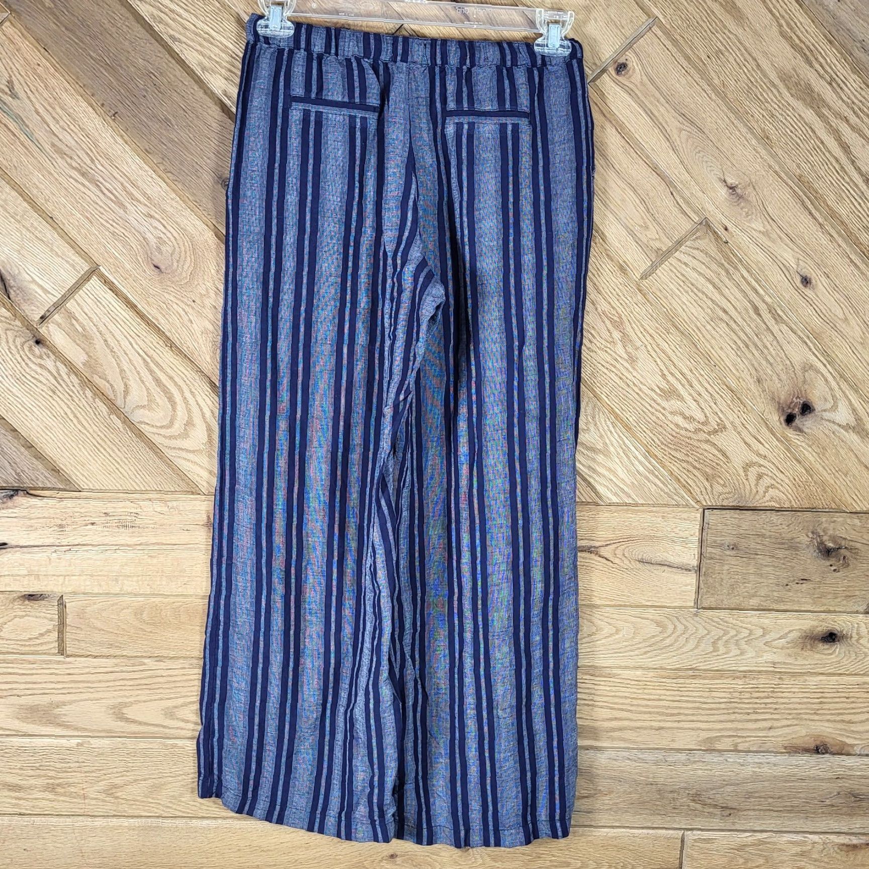 Merona Merona Blue Striped Linen Blend Wide Leg Pants XS Womens Linen Rayon Lightweight Elastic Drawstring Size 26" / US 2 / IT 38 - 4 Thumbnail