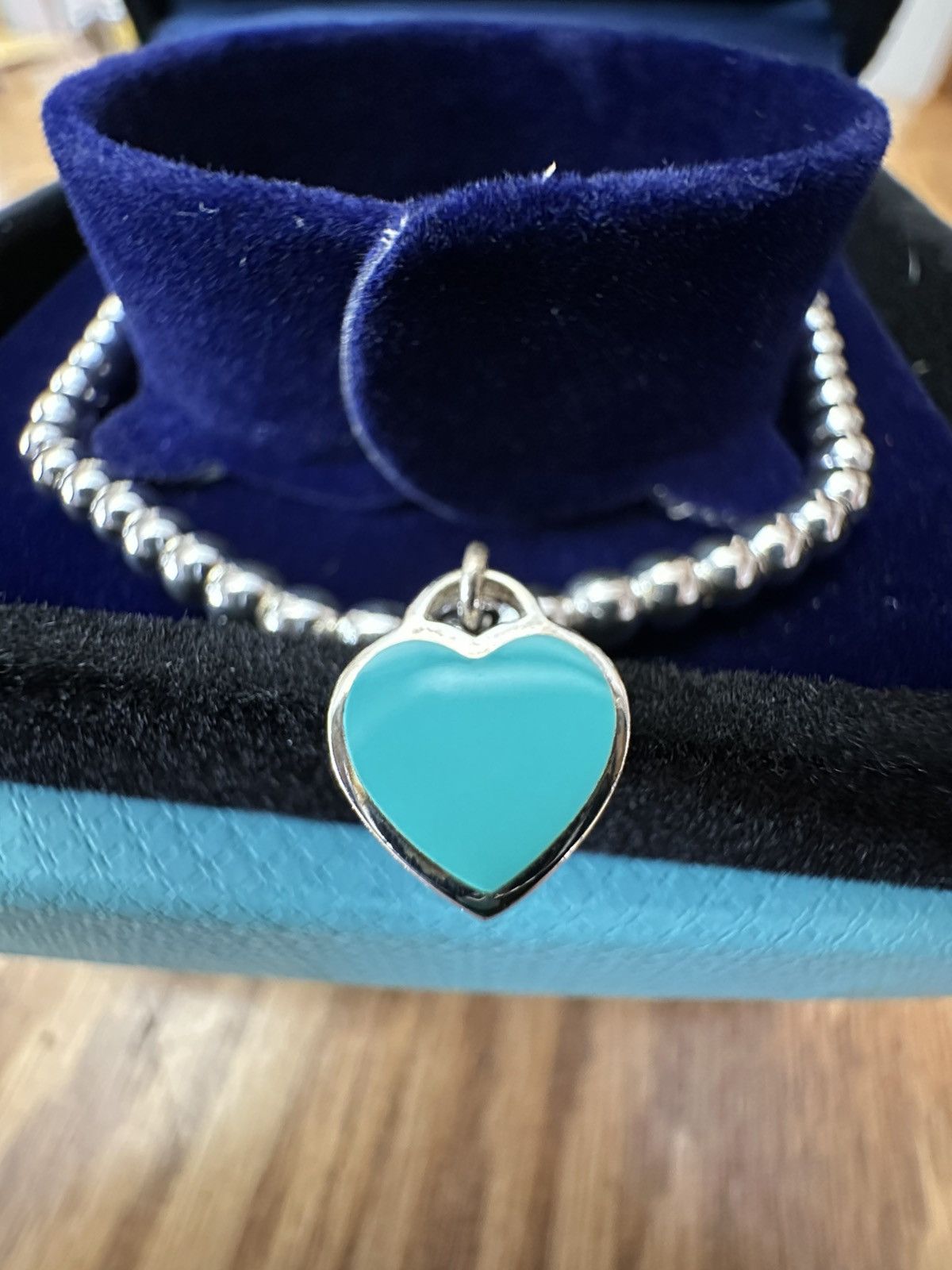 Tiffany Silver Mini Blue Heart Bracelet