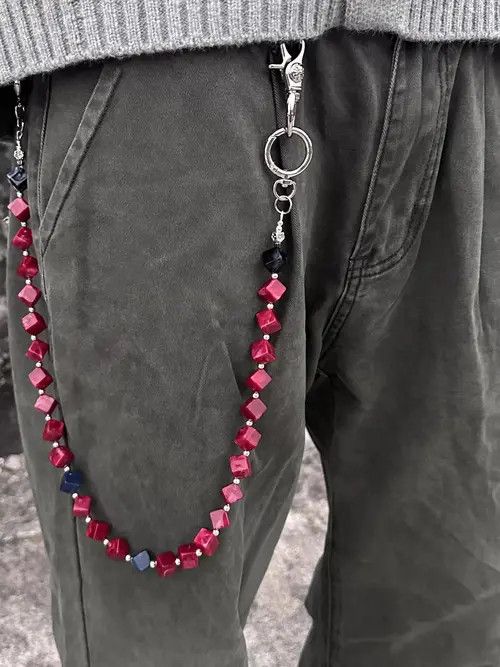 Jewelry Ink-painted acrylic red beads Wallet Chain ,Jeans Chain Size ONE SIZE - 2 Thumbnail
